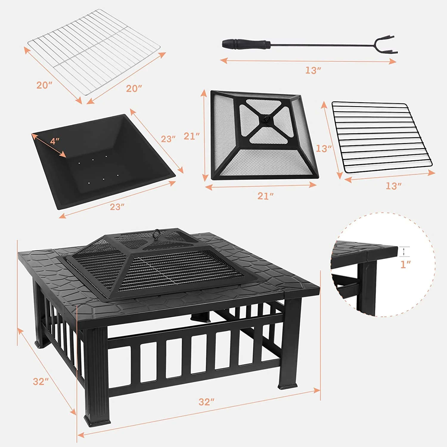 Arlopu Metal Fire Pits for Outside, 32