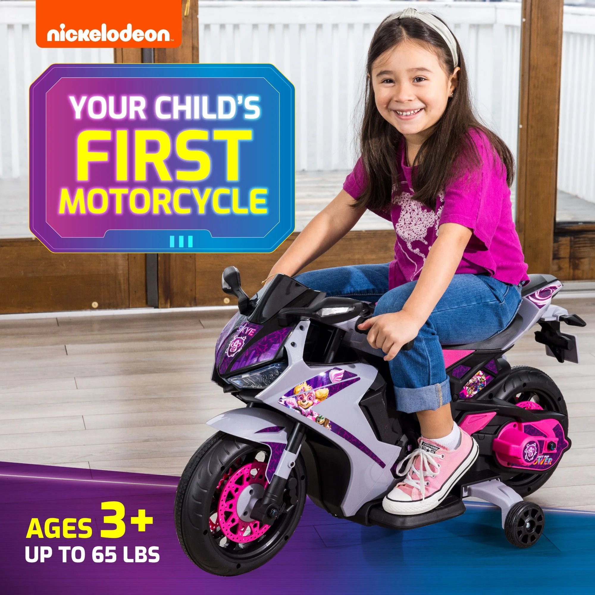 Paw Patrol SKYE, 6 Volts Motorcycle Ride on, For Kids, Ages 3+ Years, up to 65lbs - Womvr