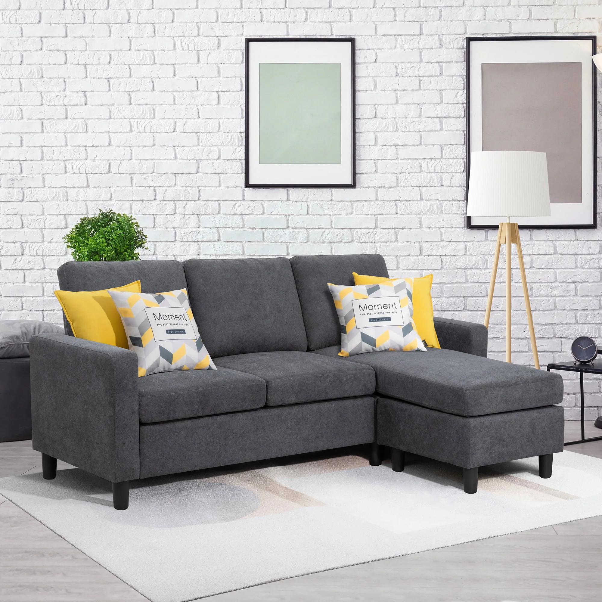 Walsunny Convertible Sectional L-Shaped Sofa with Modern Linen Fabric(Grayish Black) - Womvr
