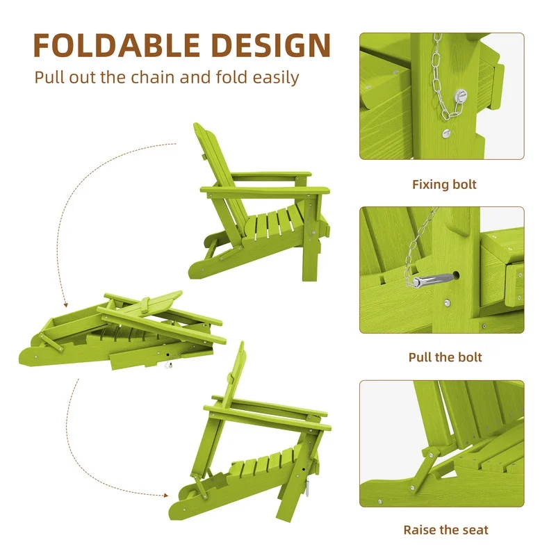 Outdoor Patio Folding HDPE Resin Adirondack Chair, Red - Womvr