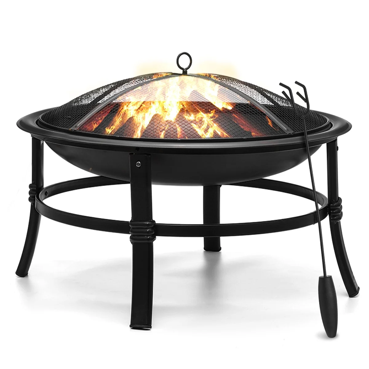 KingSo 22 inch Wood Burning Fire Pit for Camping Picnic Bonfire Patio Outside Backyard Garden Small Bonfire Pit Steel Firepit Bowl with Spark Screen, Log Grate, Poker - Womvr