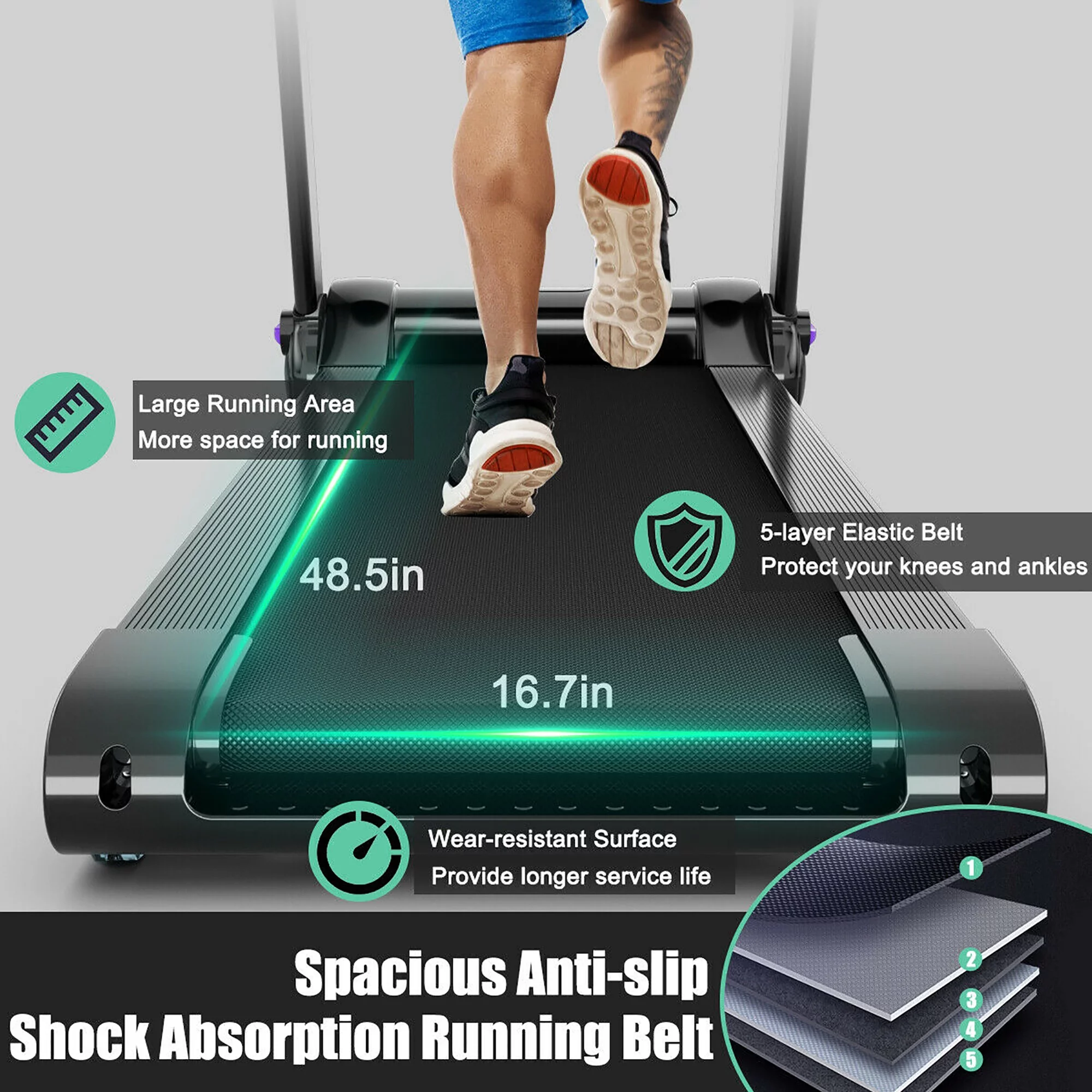 SuperFit 3HP Folding Electric Treadmill Running Machine w/ Speaker Red - Womvr