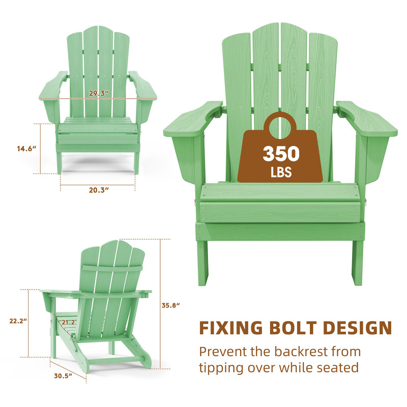 Outdoor Patio Folding HDPE Resin Adirondack Chair, Red - Womvr