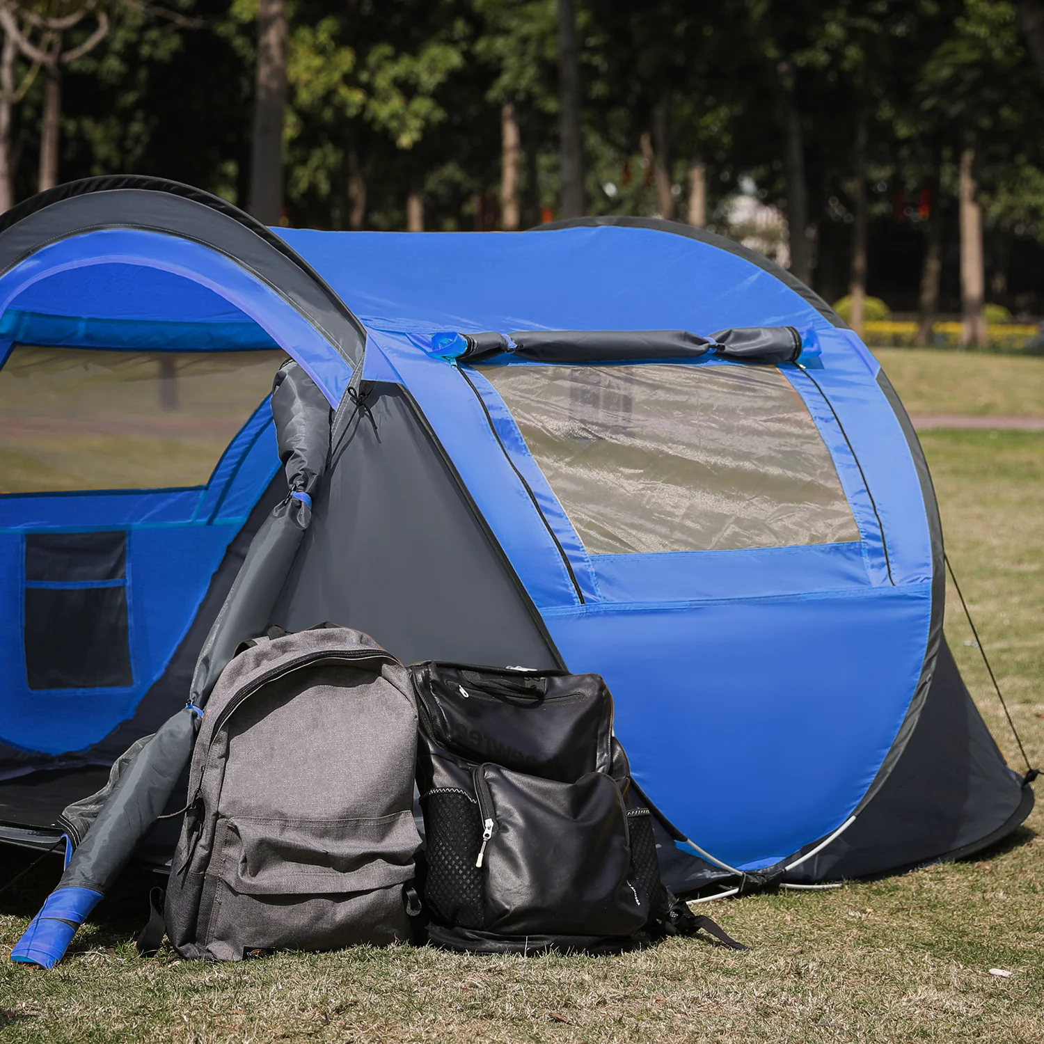 MoNiBloom Tent 3 Person Outdoor Pop Up, Family Travel Weatherproof Tent, 2 Doors and Side Windows with Carry Bag, Yellow - Womvr