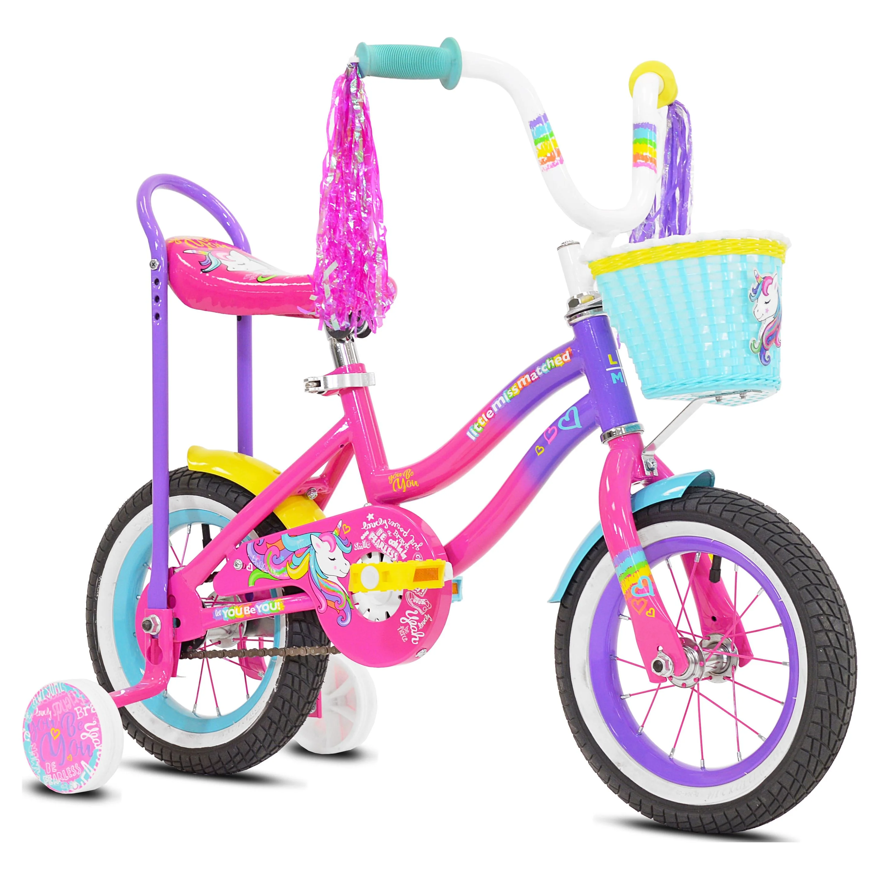 LittleMissMatched 12 in.  Girl's Let You Be You Unicorn, Child's Bicycle, Pink and Purple - Womvr