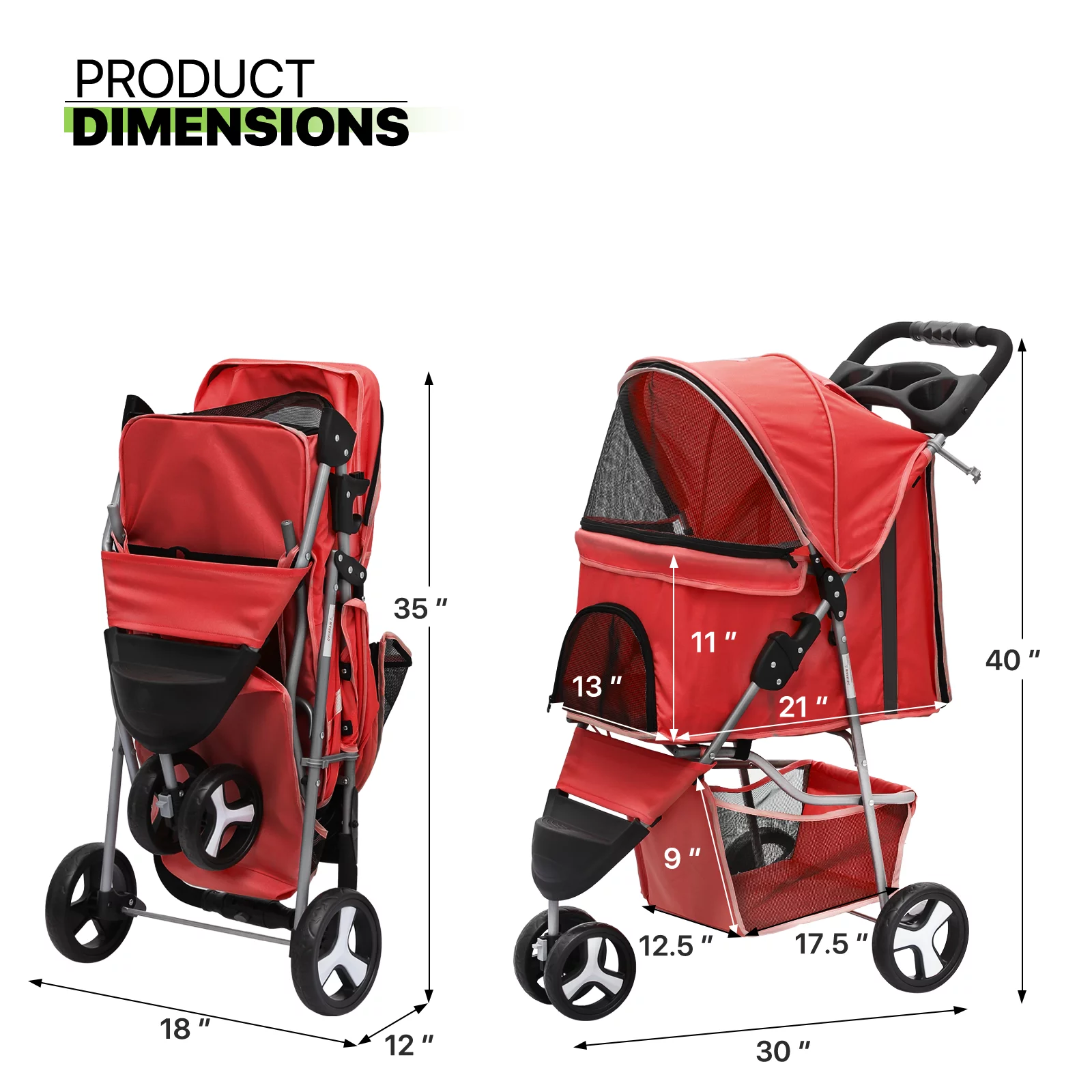 Magshion Foldable Pet Dog Stroller with Wheels, Cat Dog Stroller with Storage Basket and Cup Holder for Small and Medium Cats, Dogs, Puppy, Navy Blue - Womvr