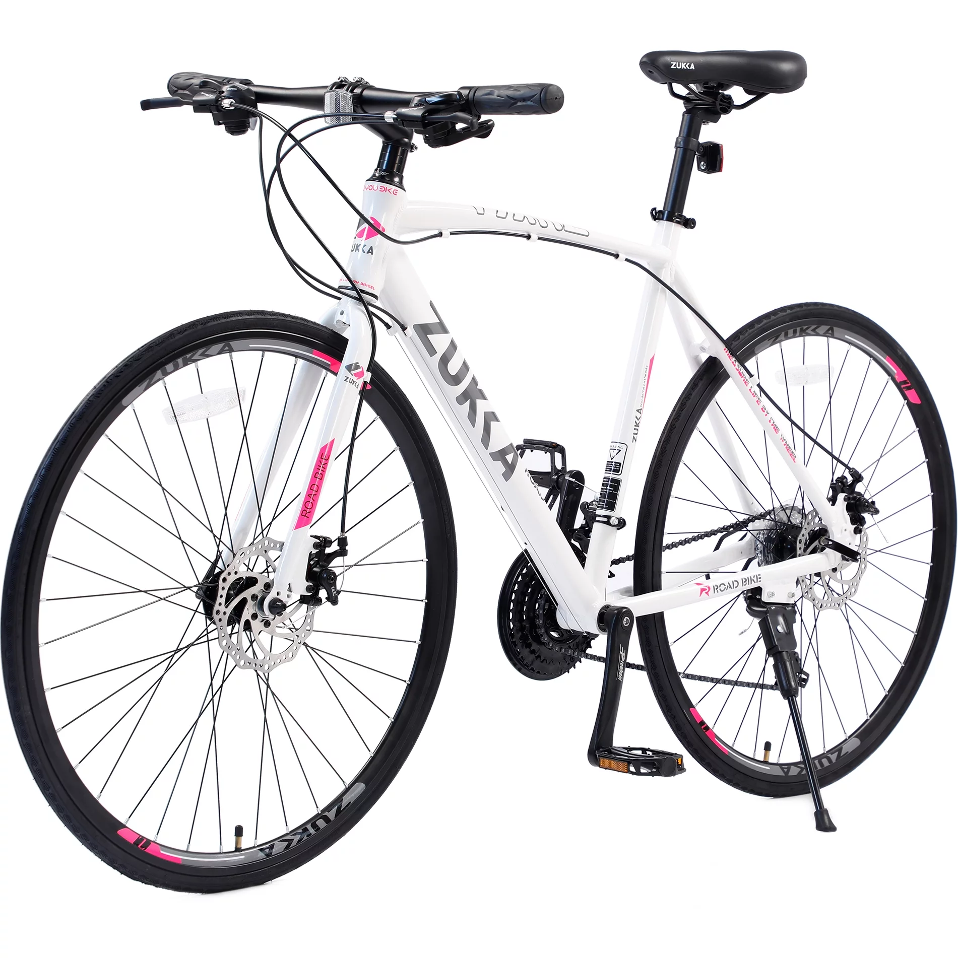 24 Speed Road Bike for Men Women, 700C Aluminum Flat Bar Road Bike with Disc Brakes, White - Womvr