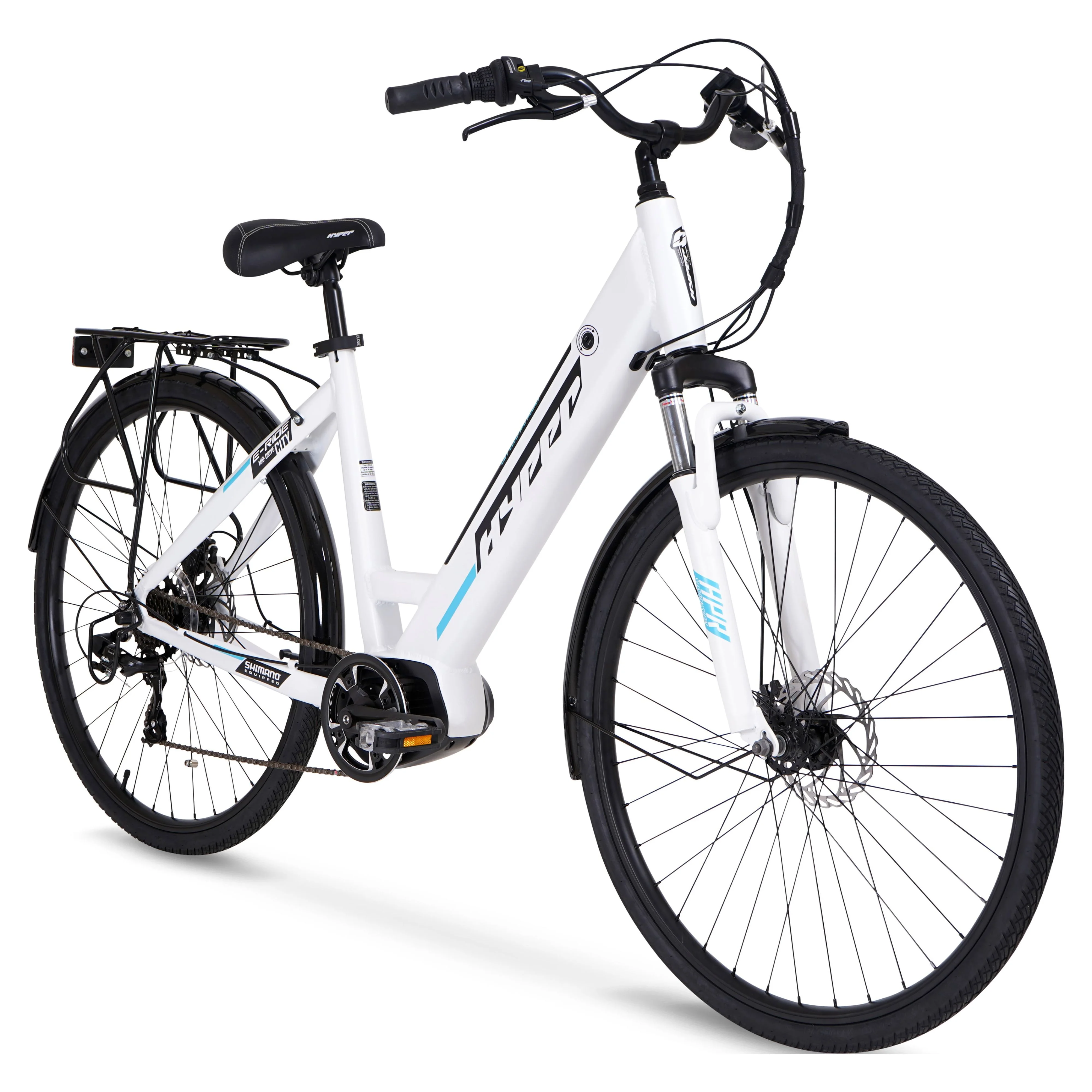 Hyper Bicycles 36V 700C Commuter Electric Bike for Adults, Pedal-Assist, 250W Mid-Drive E-Bike Motor, Matte White - Womvr