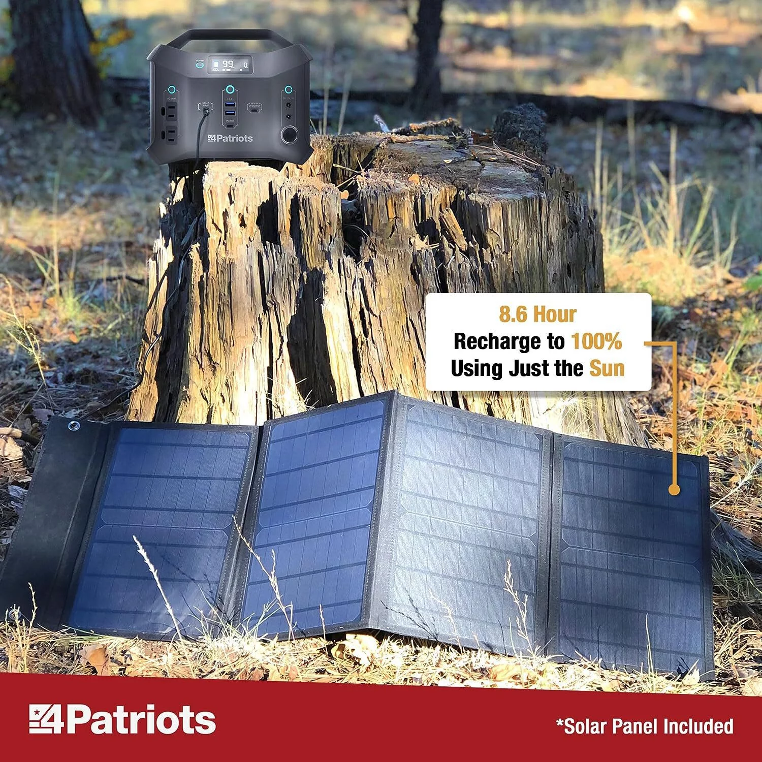 4Patriots Patriot Power Sidekick Solar Generator, 300wH Portable Power Station with 40 Watt Solar Panel, AC Fast Charging in 5 Hours, Dual 110V AC Outlets, Only 8 Lbs - Womvr