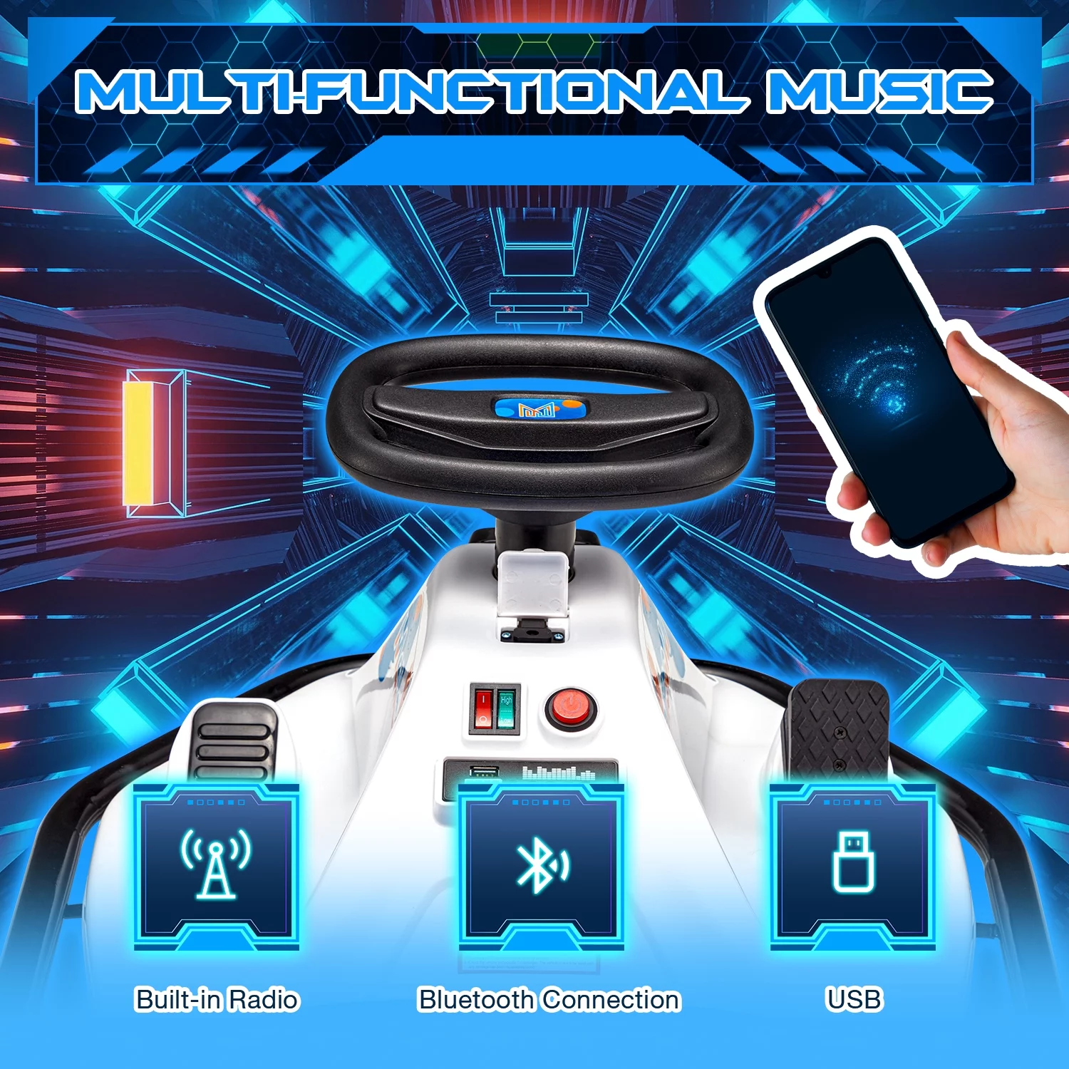 Hommow 12V Ride on Drift Car for Kids,Electric Drifting Go-Kart with Acceleration Pedal, Music, Bluetooth, LED Lights,Christmas Gift for 4-18Years Old,Blue - Womvr