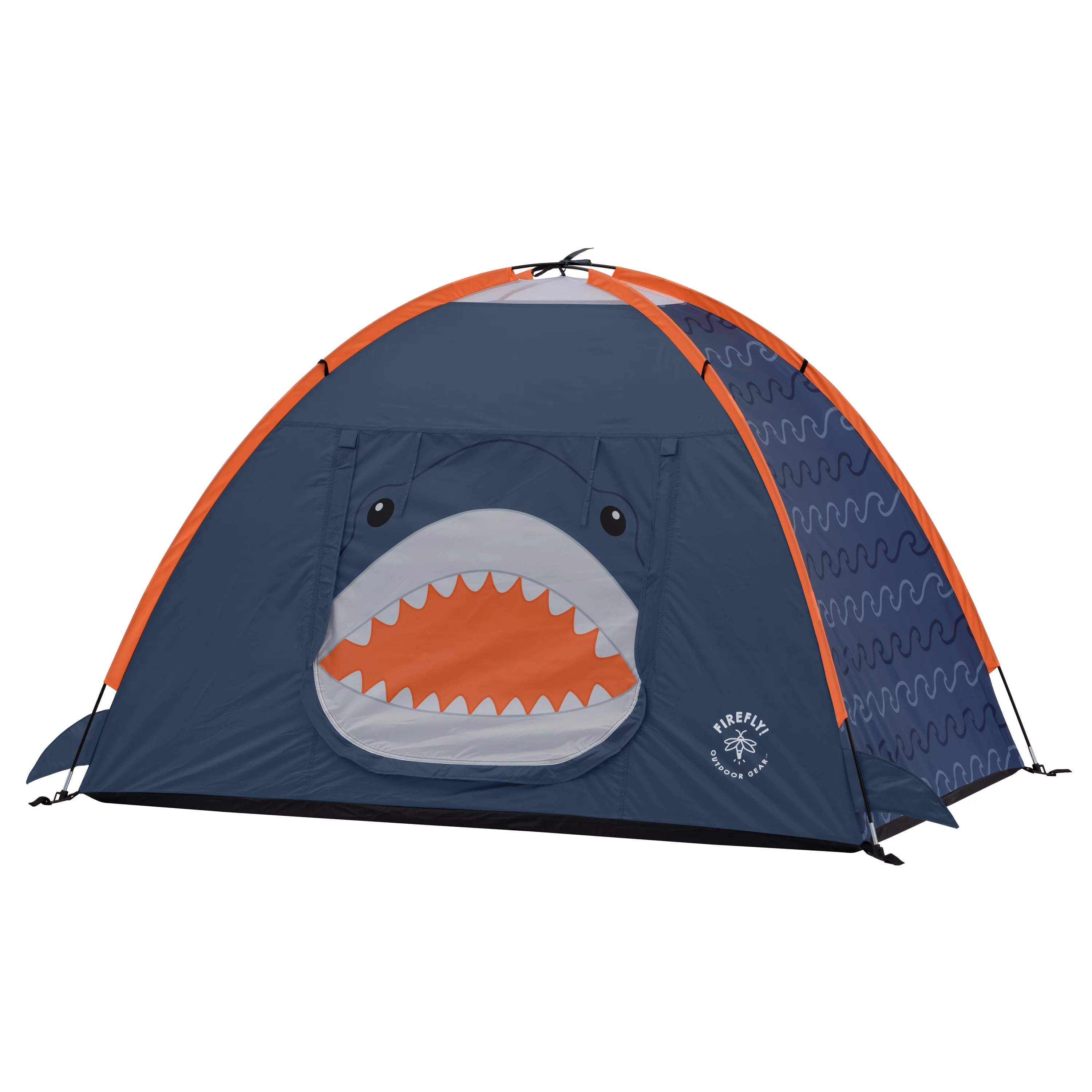 Firefly! Outdoor Gear Finn the Shark 2-Person Kid's Camping Tent - Navy/Orange/Gray Color, One Room - Womvr
