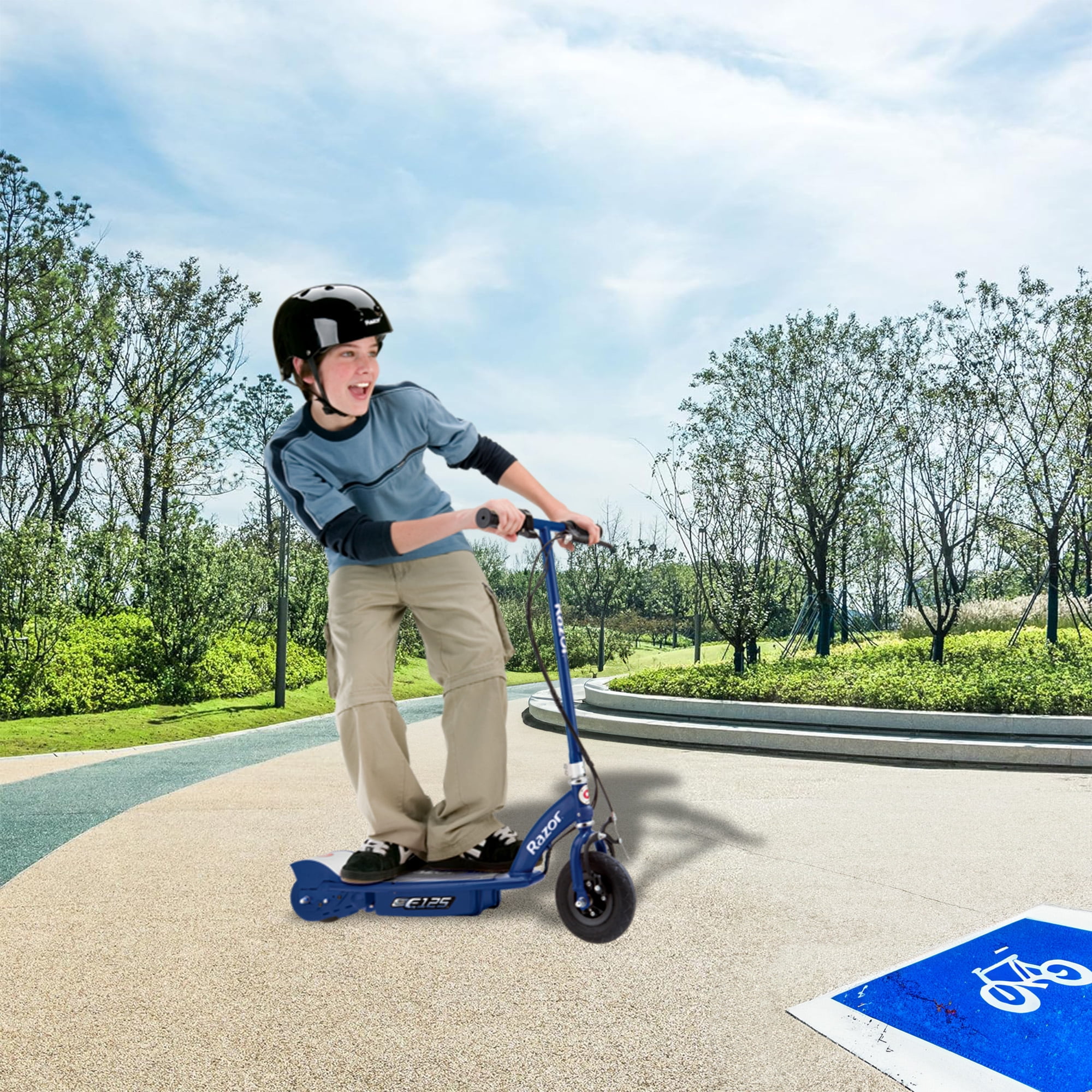 Razor E125 Kids Ride-on 24V Motorize Battery Powered Electric Scooter, Blue - Womvr