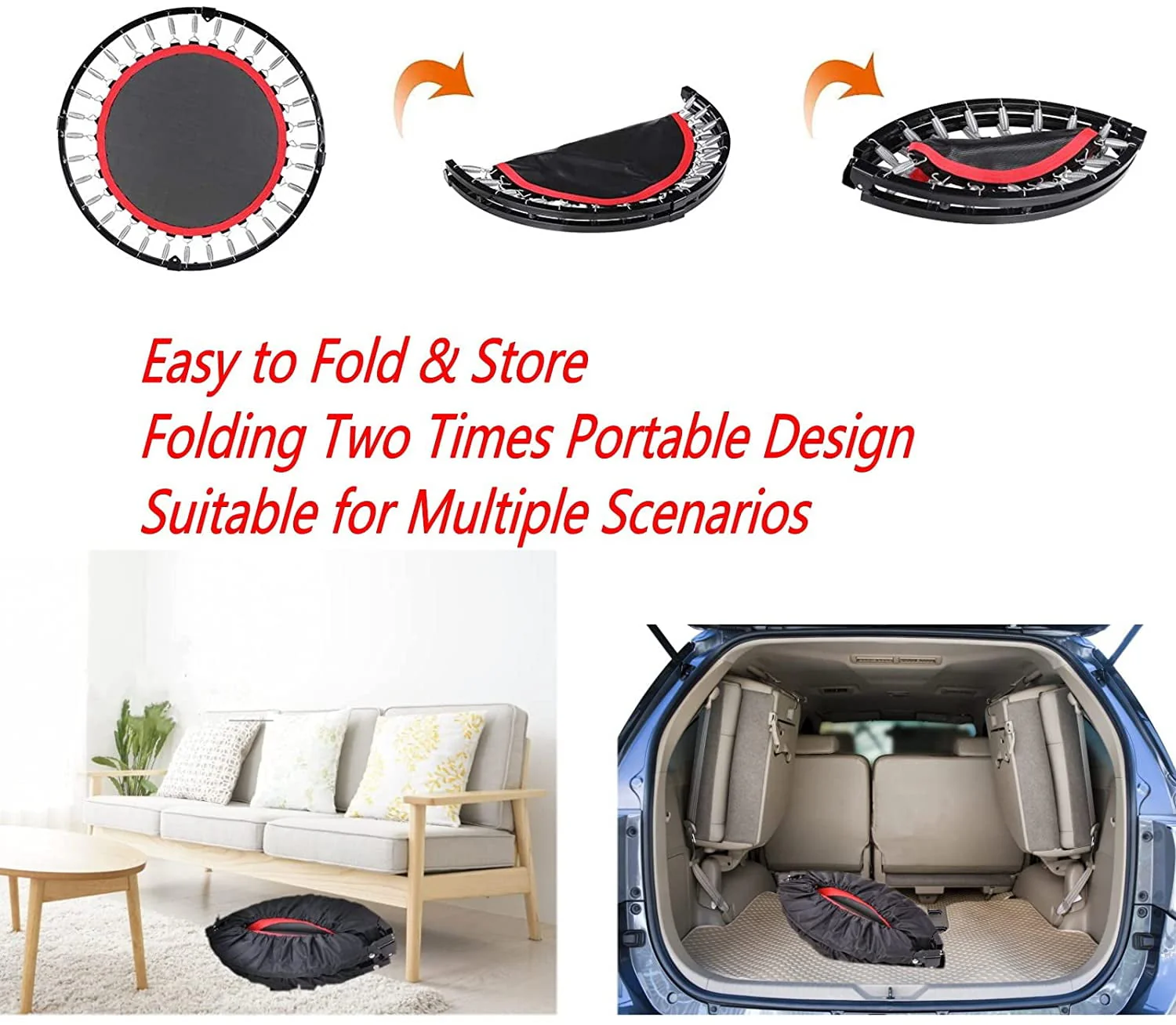 Arlopu 40'' Foldable Mini Trampoline, Fitness Rebounder with Adjustable Foam Handle, Exercise Trampoline for Adults Home Gym Workout, Max Load 330lbs - Womvr