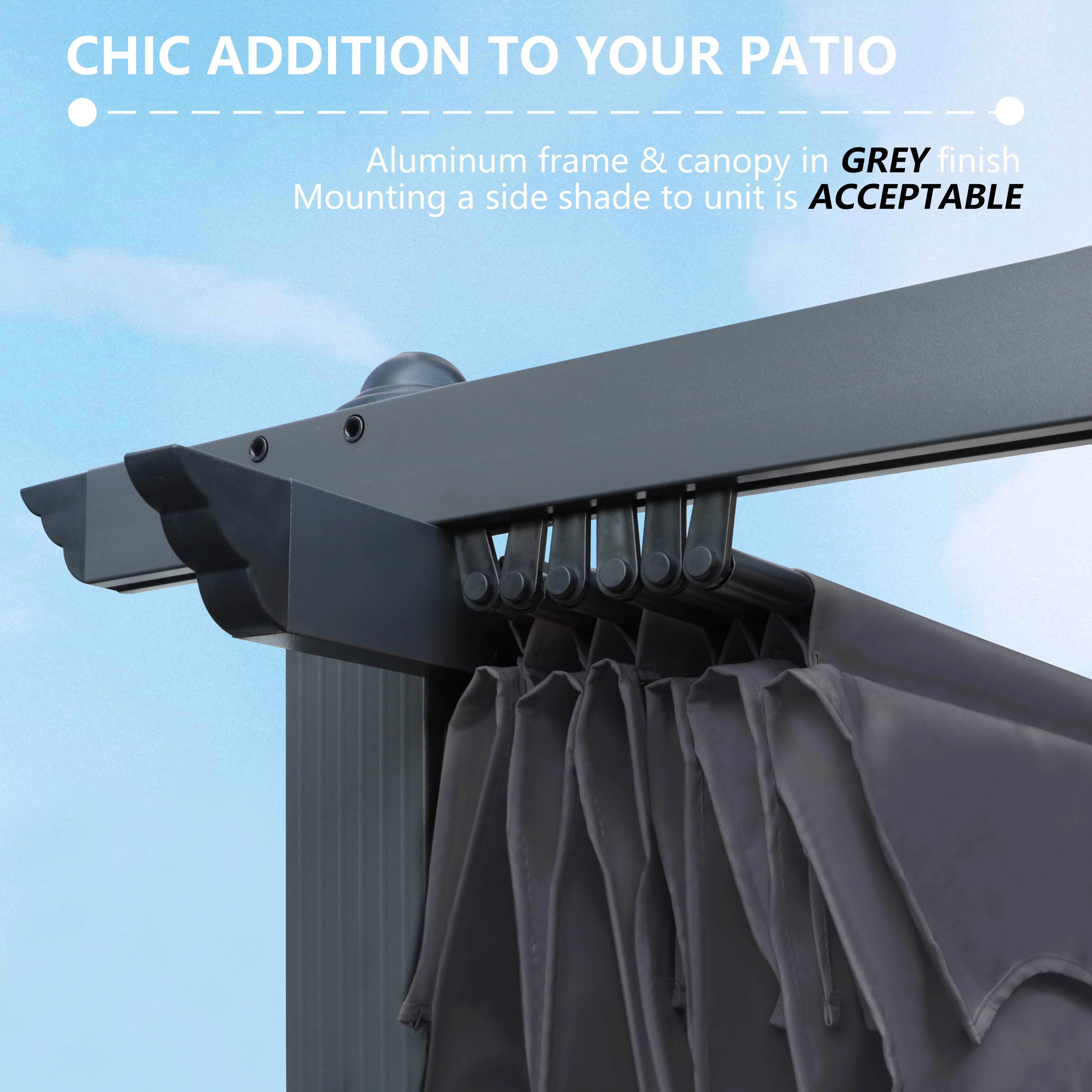VEIKOUS 10' x 10' Outdoor Metal Pergola, Aluminum Gazebo w/Retractable Canopy for Patio, Gray - Womvr