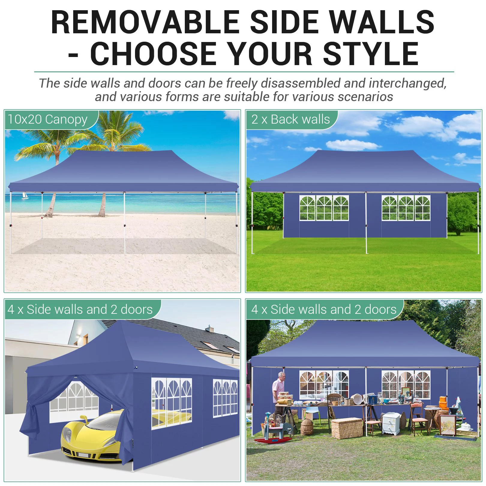 SANOPY 10' x 20' Outdoor Canopy Tent EZ Pop up Canopy Party Tent Outdoor Event Instant Tent Gazebo with 6 Removable Sidewalls & Carry Bag for Camping Wedding Picnic(Blue) - Womvr