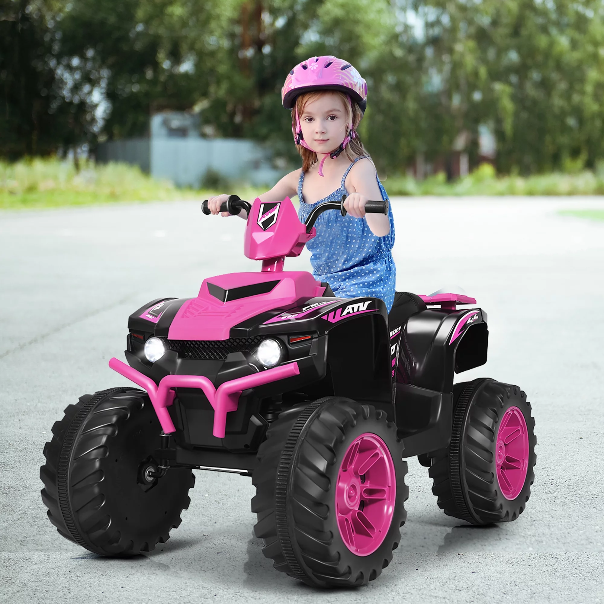 Costway 12V Kids 4-Wheeler ATV Quad Ride On Car w/ LED Lights Music  USB Navy - Womvr