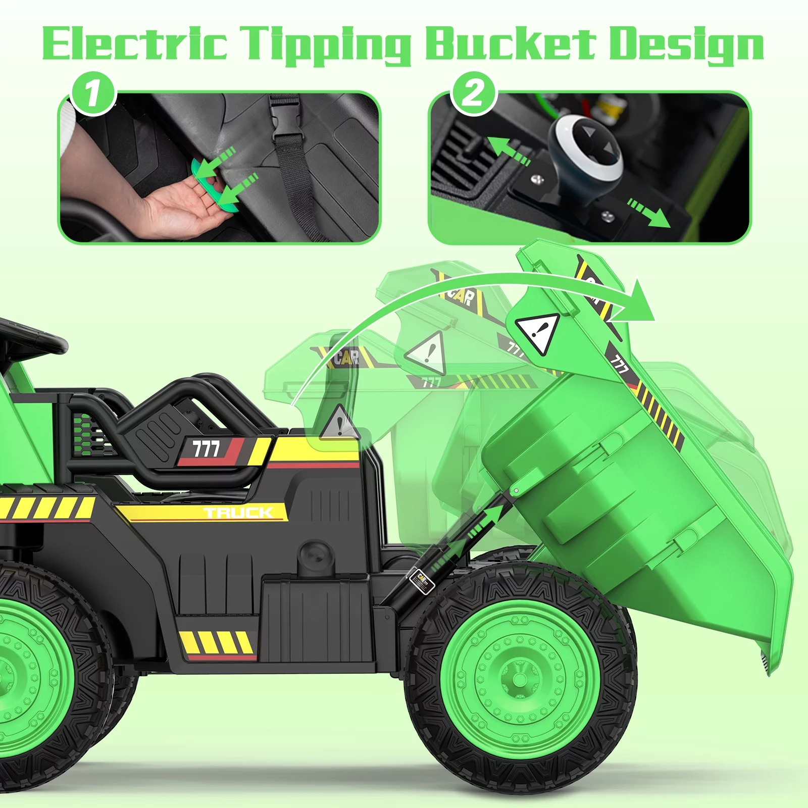 TOKTOO 12Volt Powered Ride on Toy Car for Girls Boys, Dump Truck w/ Electric Dump Bed, Remote Control, Music Player, 1 Seater Electric Car-Ochre Yellow - Womvr