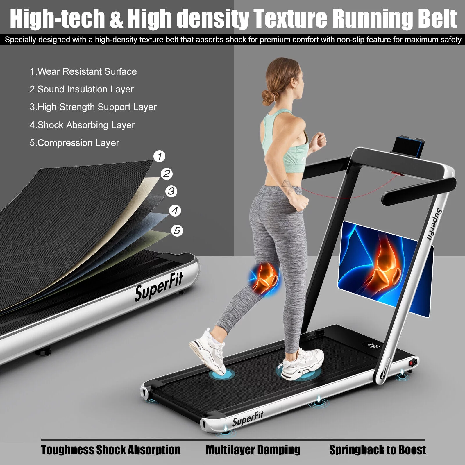 SuperFit Up To 7.5MPH 2.25HP 2 in 1 Single Display Screen Folding Treadmill Remote Control W/ APP Control Speaker Black - Womvr