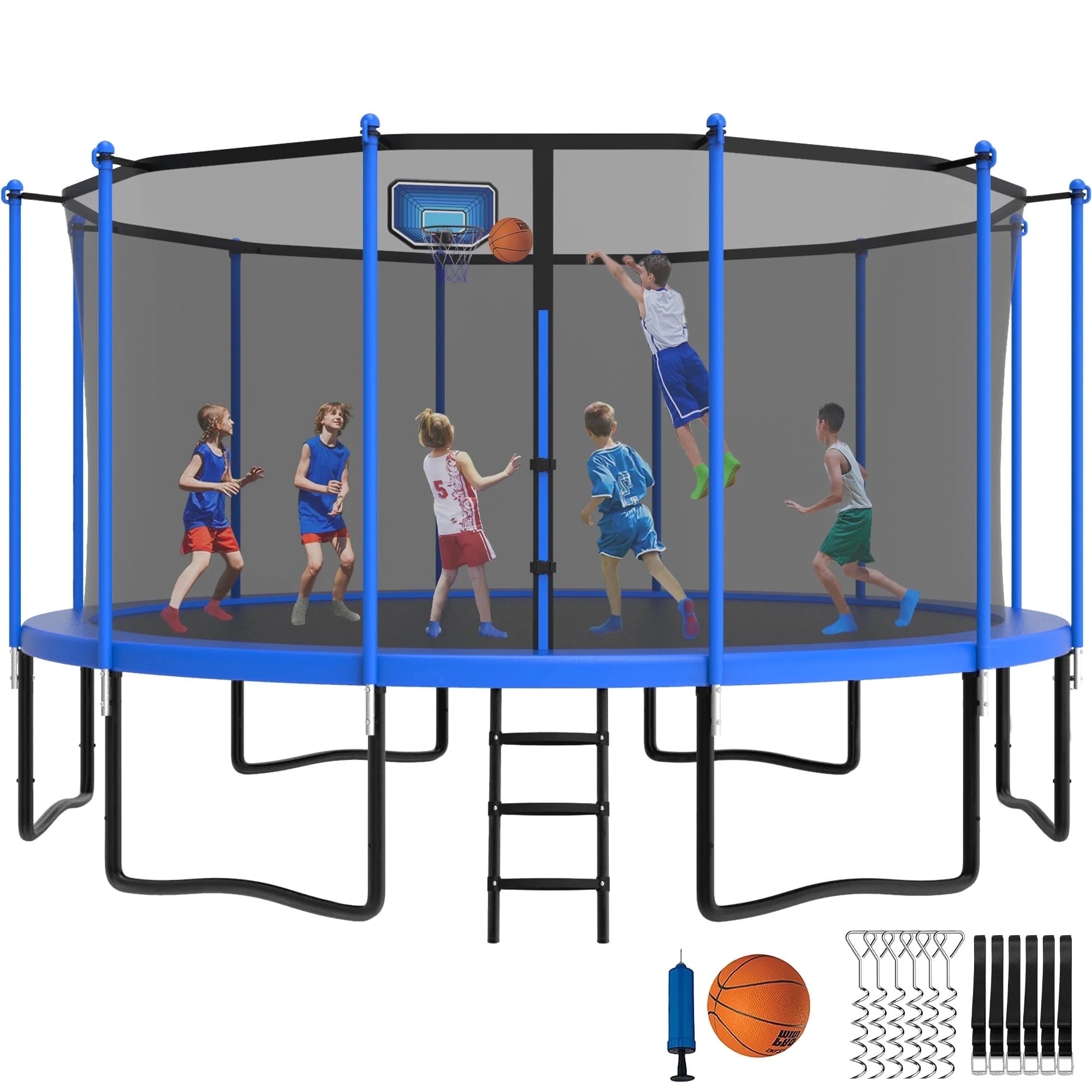 YORIN Trampoline, 1200LBS 12FT 14FT 15FT 16FT Trampoline for 4-5 Kids Adults with Enclosure Net, Basketball Hoop, Ladder, Light, Sprinkler, Socks, Outdoor Heavy Duty Round Trampoline - Womvr