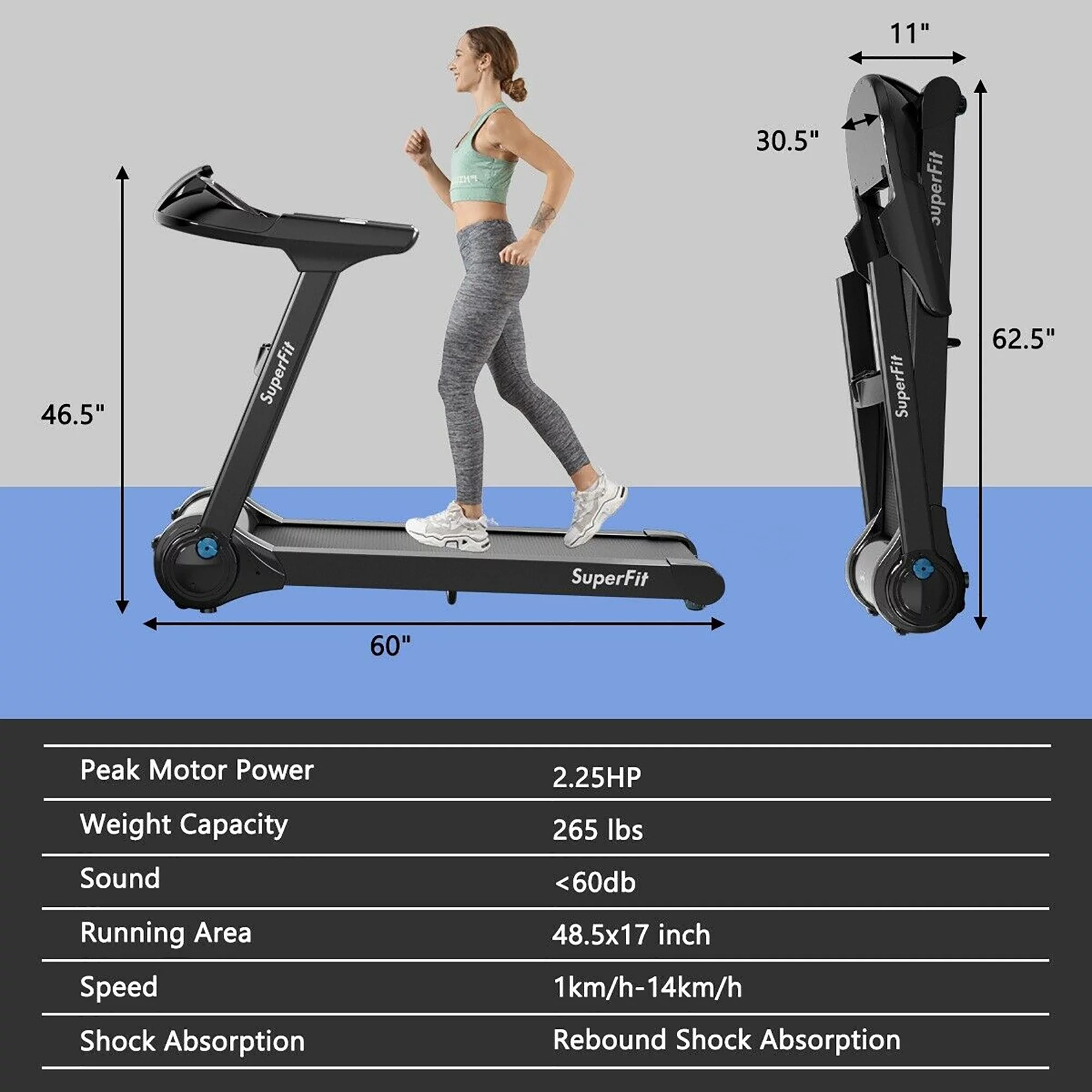Goplus 2.25HP Folding Treadmill Running Machine LED Touch Display - Womvr
