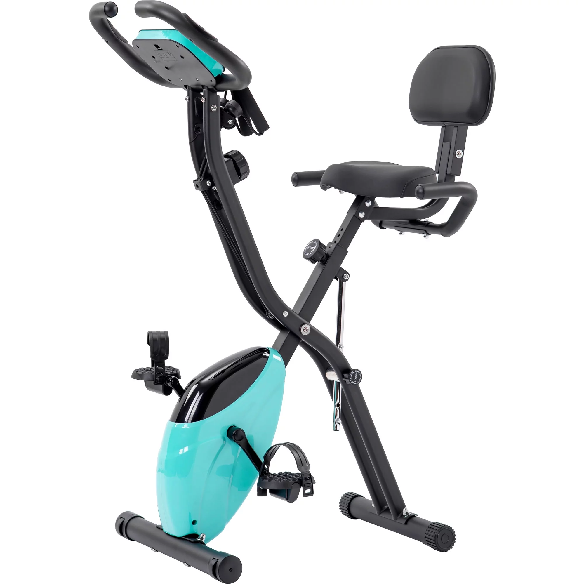 Folding Exercise Bike, Fitness Upright and Recumbent X-Bike with 10-Level Adjustable Resistance, Arm Bands and Backrest - Womvr