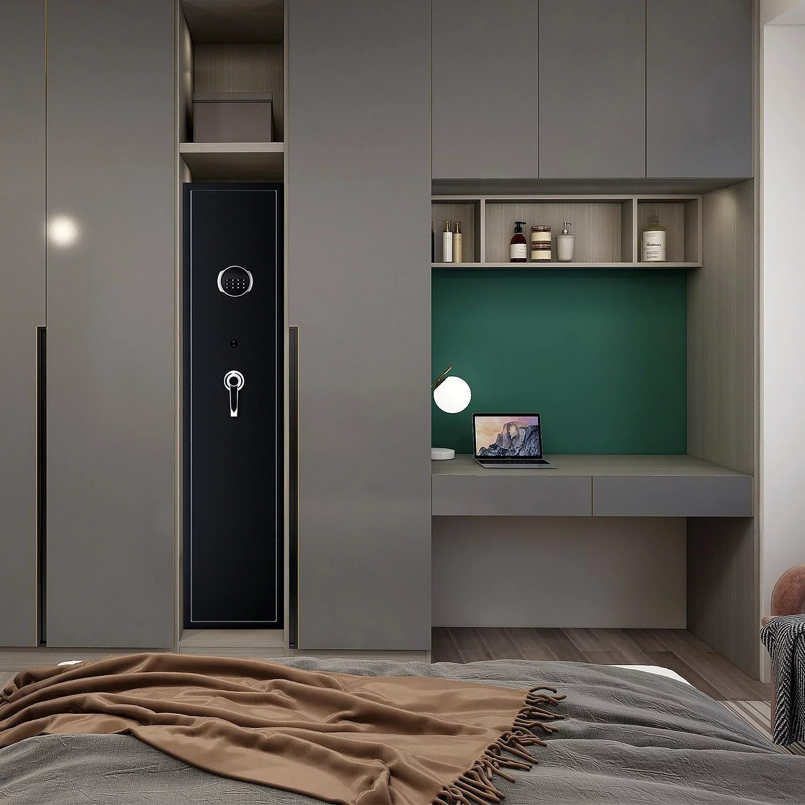 SRWTRCHRY Fingerprint 5-Gun Safe, 2s Quick Access Gun Cabinet with 2 Open Ways, Electronic Storage Cabinet for Rifles, Heavy-Duty Security Cabinet with Removable Shelf, 56''H - Womvr