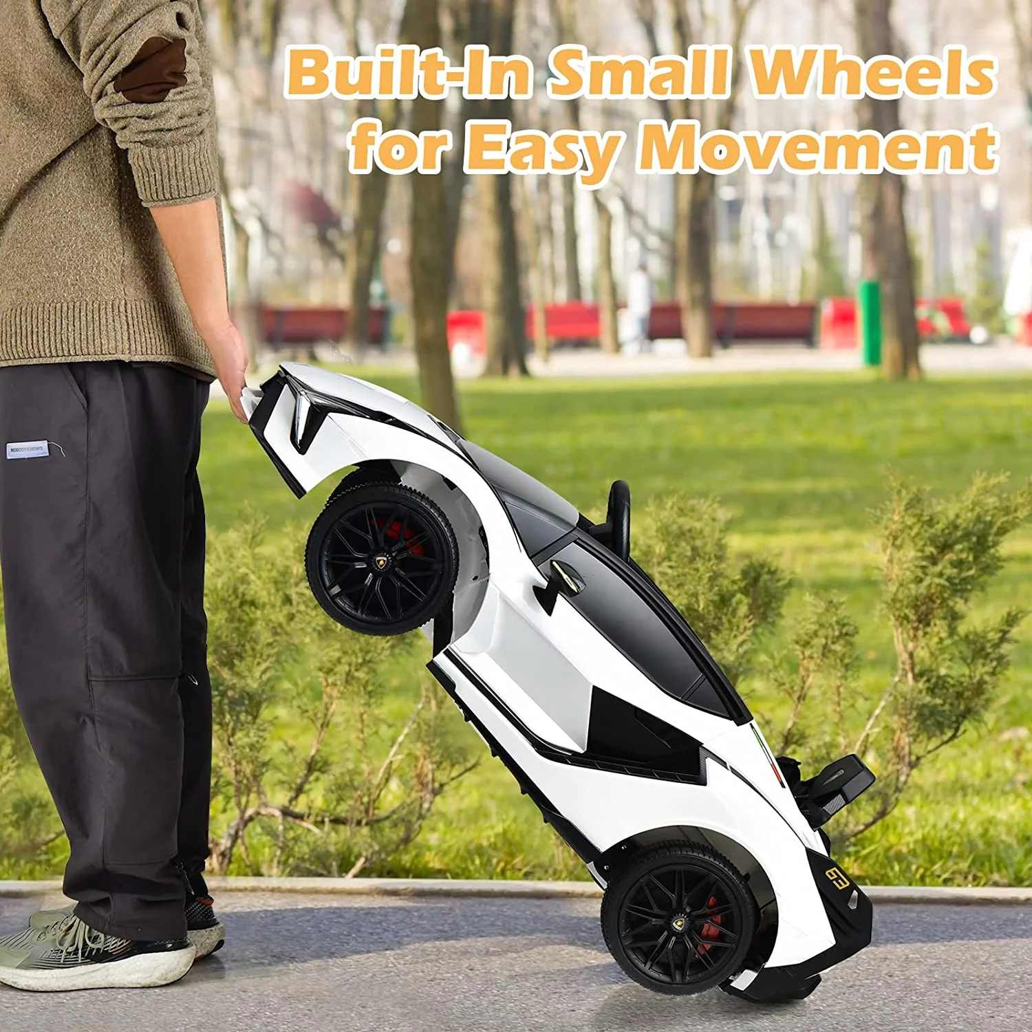 OLAKIDS 12V Licensed Lamborghini Sian Kids Ride On Car with Parent Remote Control, Spring Suspension, MP3 Player, Electric Toy Roadster Carbon Fiber Textured for Toddler (Black) - Womvr