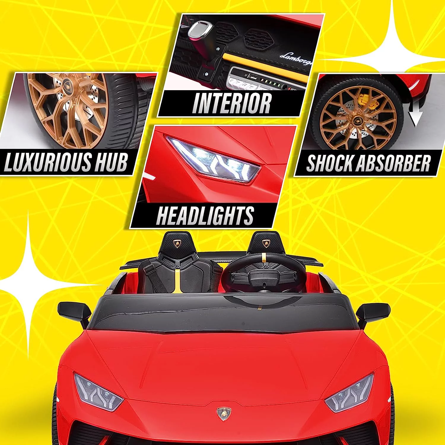 Blitzshark 24 V 2 Seater Kids Ride on Car Licensed Lamborghini Powerful 4WD, with 7AH Battery, Remote Control, Pink - Womvr