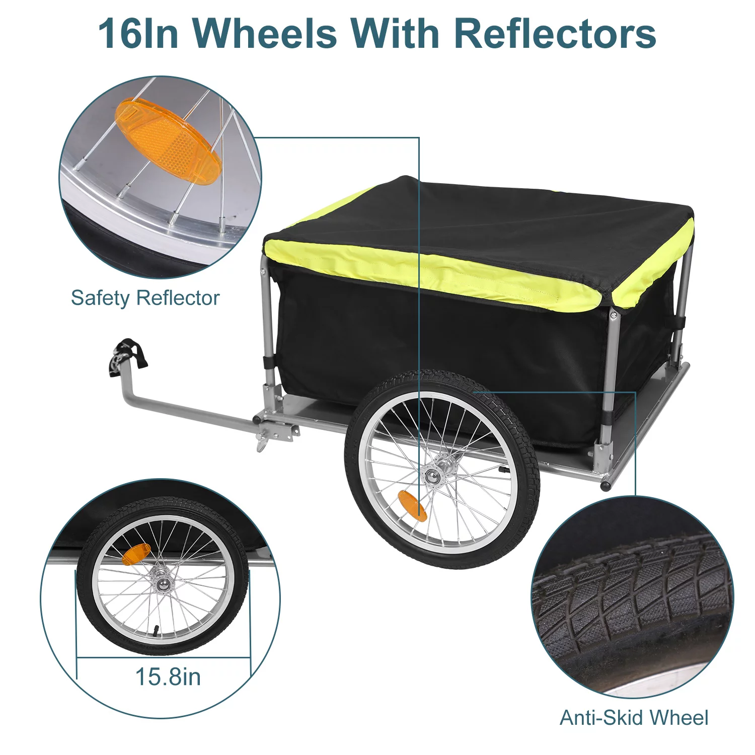 176lbs Bike Cargo Wagon Trailer iMounTEK Foldable Large Bicycle Trailer with Removable Lid Waterproof for Carrying Stuff Plants Tools Black - Womvr