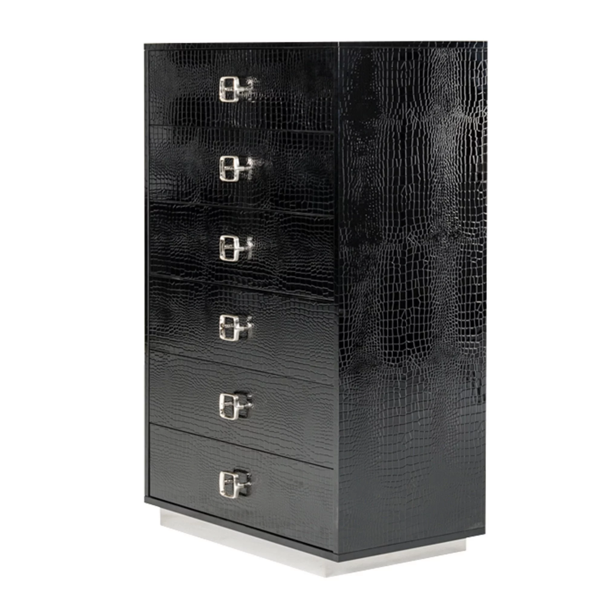 Benjara BM301317 49 in. Hart Dresser with 5 Drawers & Crocodile Skin Texture. Lacquer & Black - Womvr