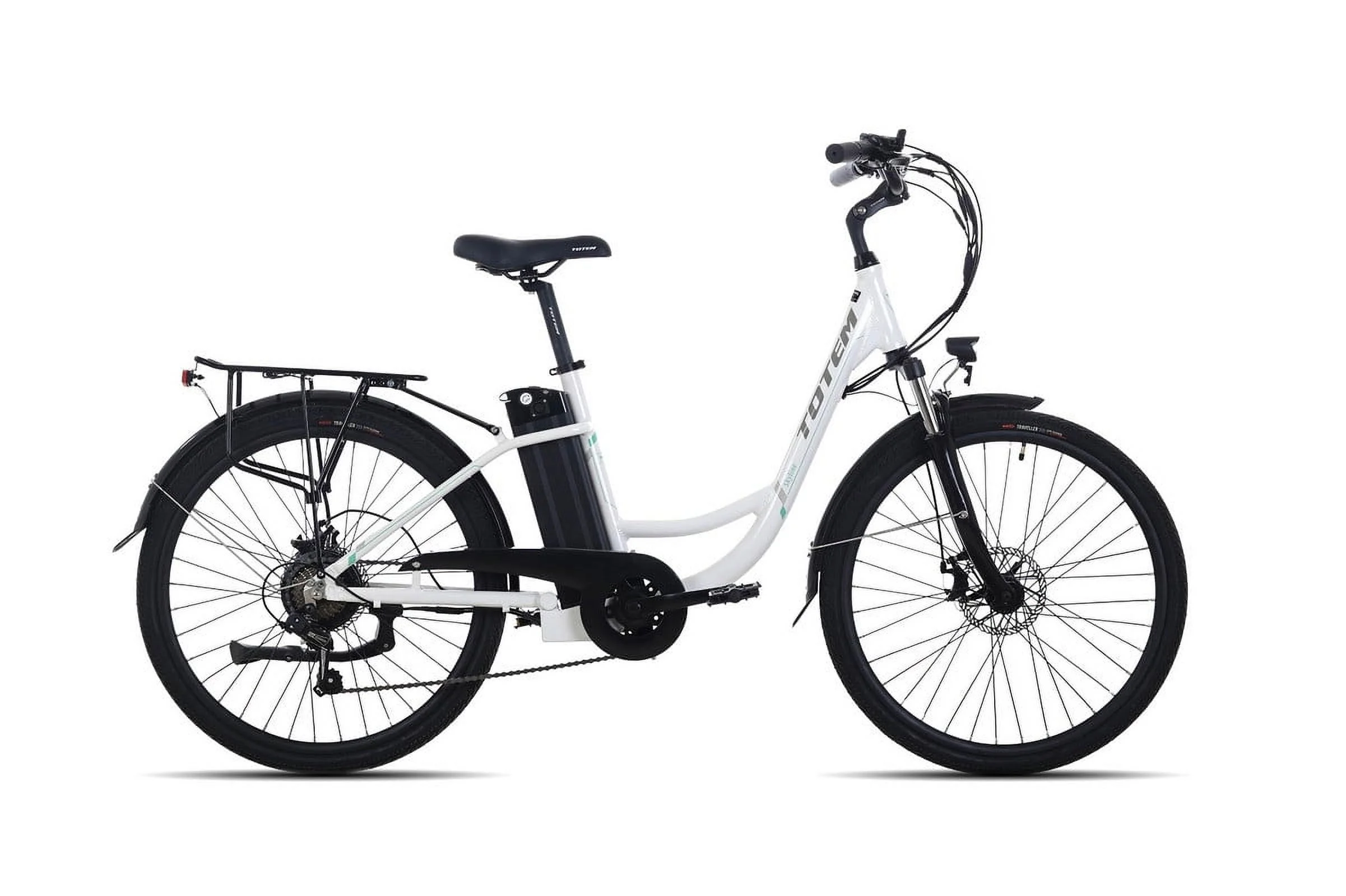 Totem Skyline Electric Bike for Adults, 26” Ebike 350W Powerful Motor, 36V 10.4Ah Removable Battery Electric Cruiser Bike, Shimano 7-SPEED Gears, Electric City Commuter Bike, White - Womvr