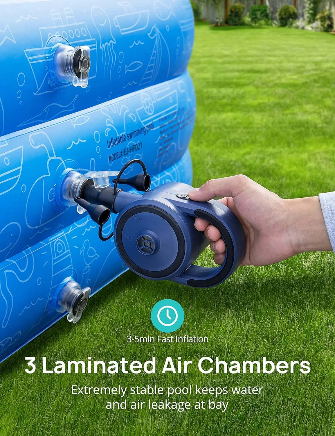 Sable Inflatable Pool, 95 x 75 x 40in Rectangular Swimming Pool for Toddlers, Kids, Family, Above Ground, Backyard, Outdoor - Womvr