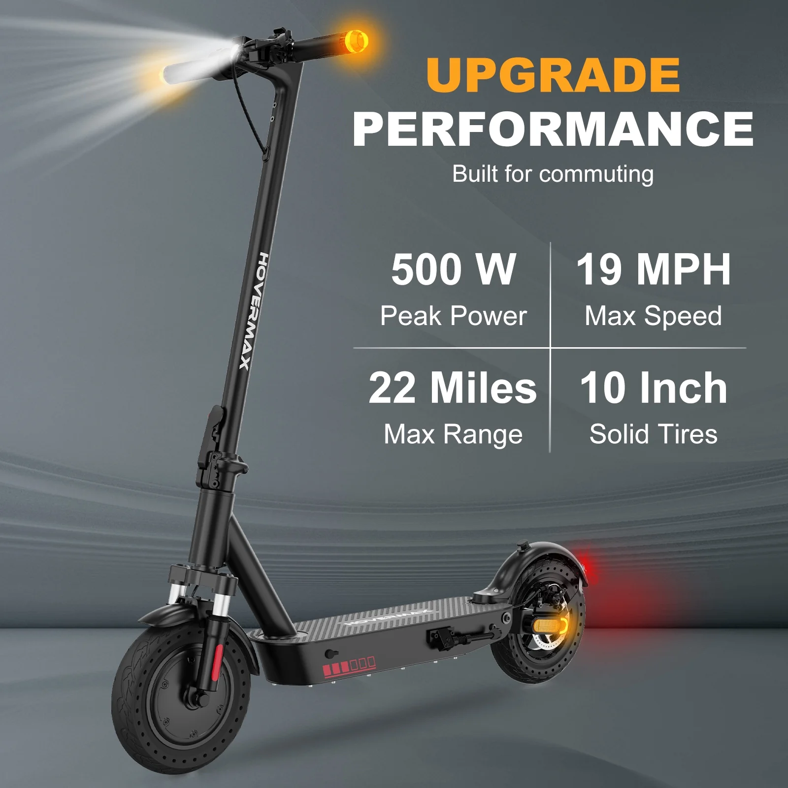 HOVERMAX H10K Pro Electric Scooter, 500W Motor 19MPH Top Speed 22 Miles Long Range, 10'' Solid Tires Folding Electric Scooter for Adult Commute - Womvr