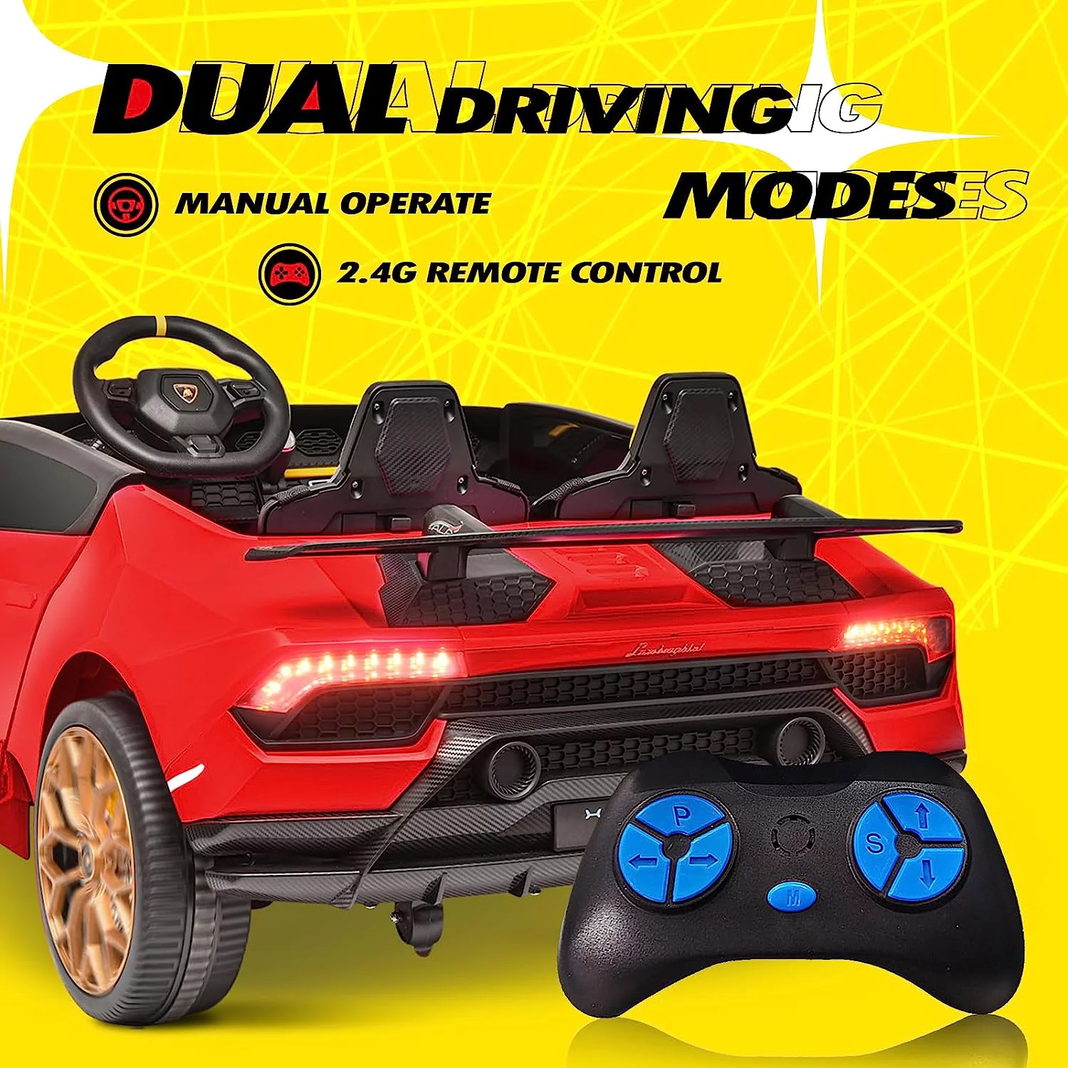 Blitzshark 24 V 2 Seater Kids Ride on Car Licensed Lamborghini Powerful 4WD, with 7AH Battery, Remote Control, Pink - Womvr