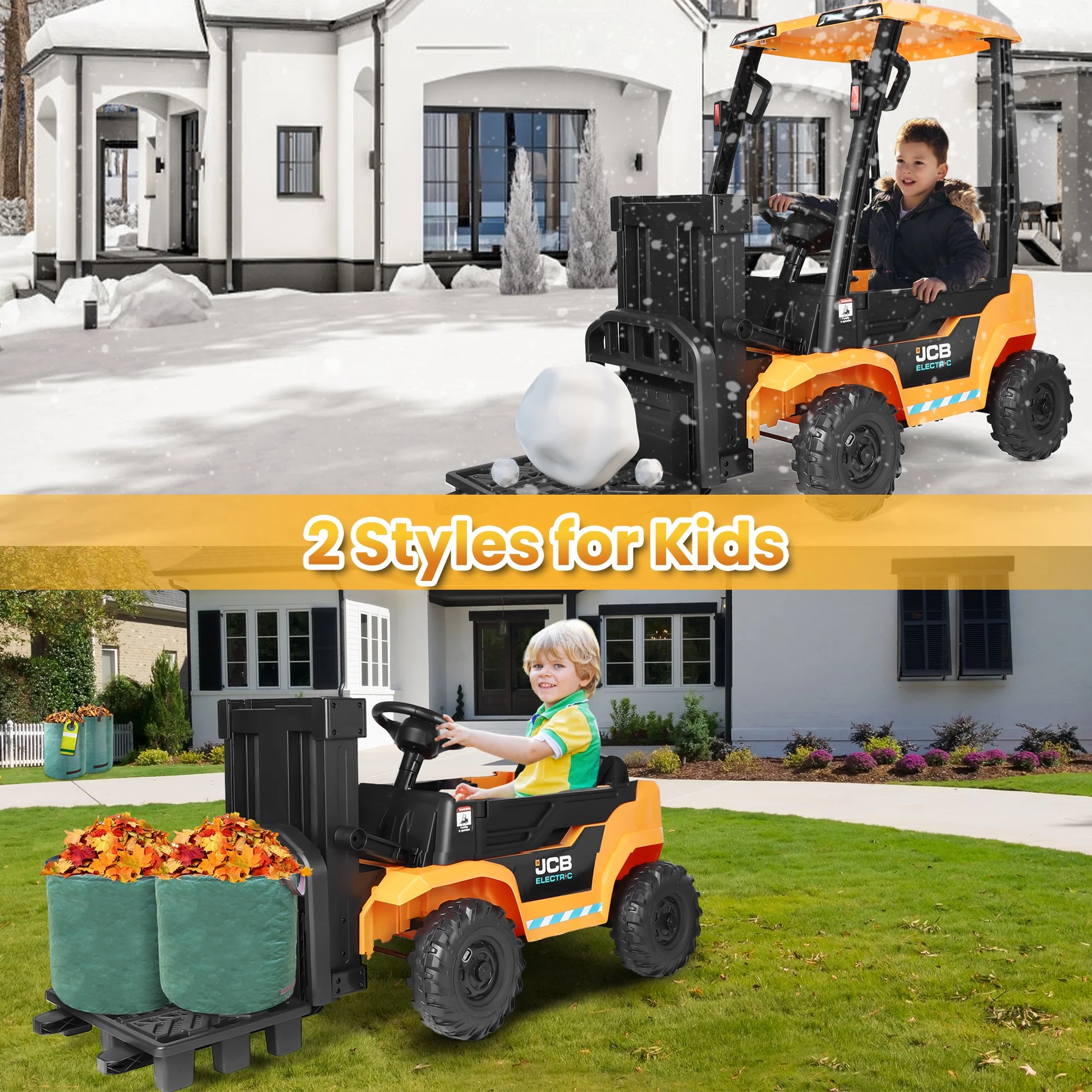 JCB 2 in 1 Kids Ride on Car Excavator & Bulldozer,Wisairt 12 V Battery Powered Electric Vehicle w/ Remote Control,Bucket,Digger,Handle(Yellow) - Womvr