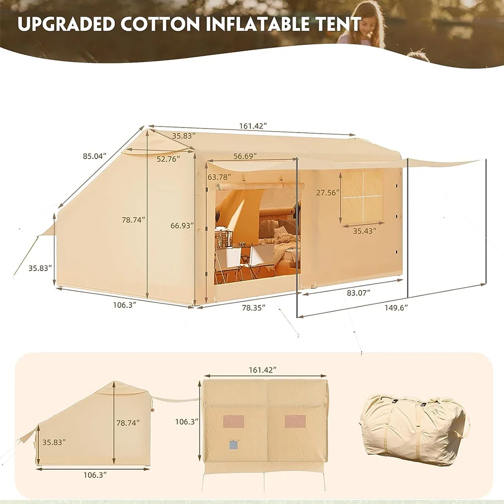 Richryce Extra Large Inflatable Camping Tent with Pump, Glamping Tents Easy Setup 4 Season Waterproof Windproof with Stove Jack & Mesh Windows & Pump - Womvr