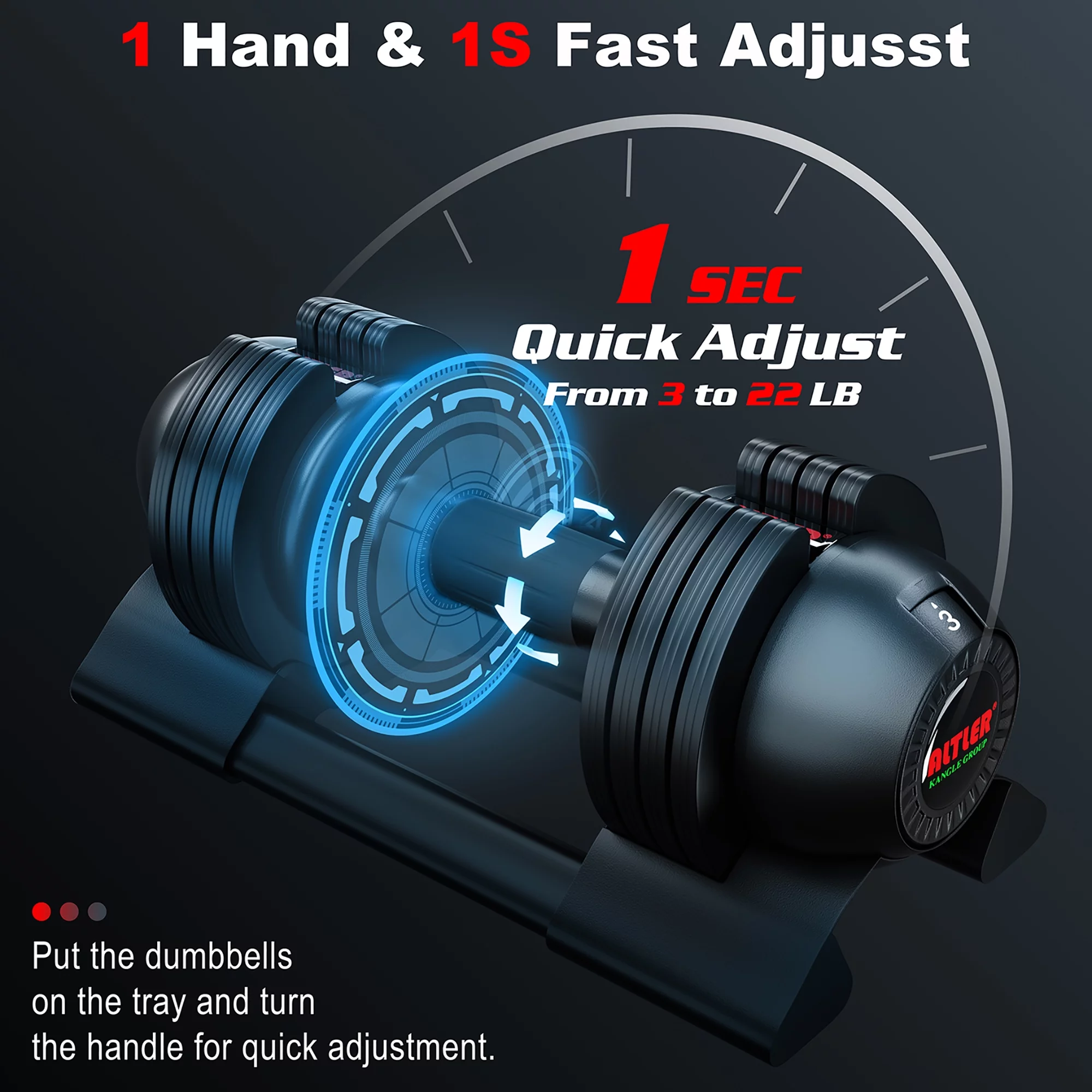 Adjustable Dumbbell,22lb/44lb/52lb Single Dumbbell Set with Tray for Workout Strength Training Fitness - Womvr