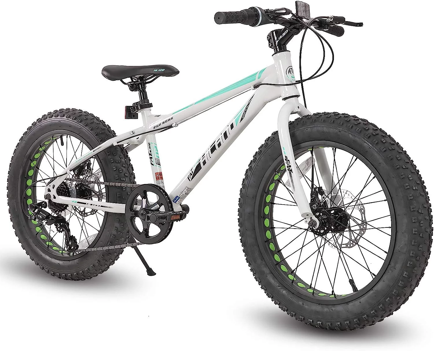 Hiland Kids Fat Tire Bike, Shimano 7-Speed, Dual-Disc Brakes, 20 inch Kids Trail Mountain Bike for Boys Girls, Silver - Womvr