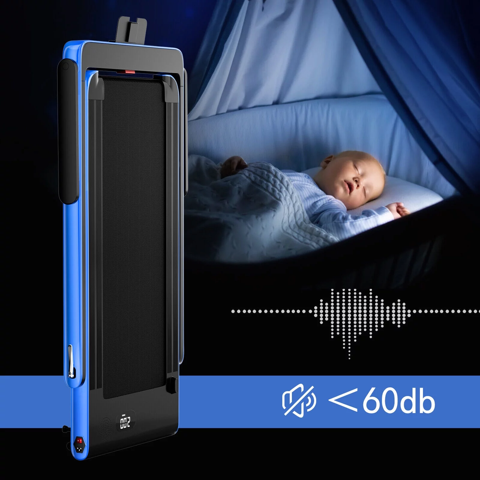 SuperFit Up To 7.5MPH 2.25HP 2 in 1 Single Display Screen Folding Treadmill Remote Control W/ APP Control Speaker Black - Womvr