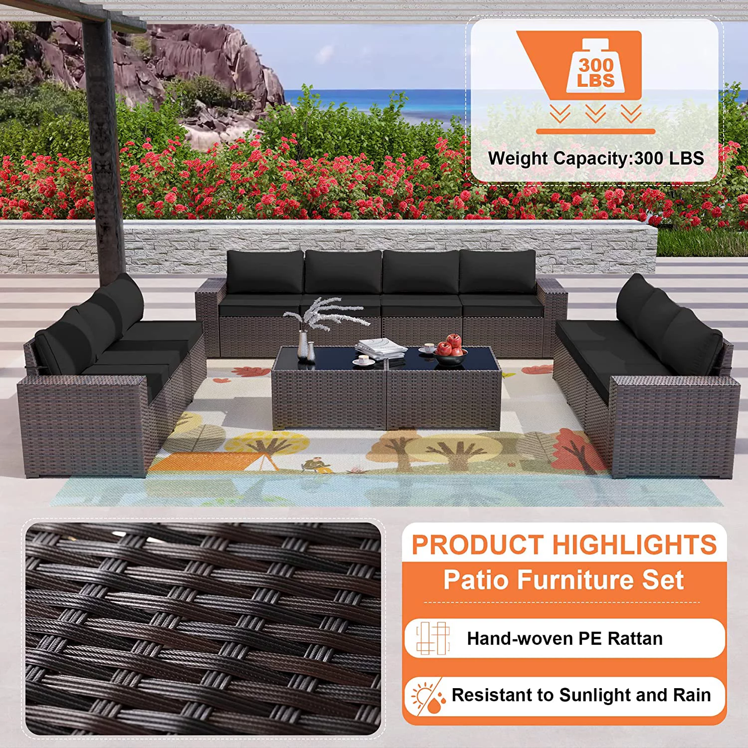Gotland 13 Pieces Outdoor Patio Rattan Wicker Furniture Set with 43