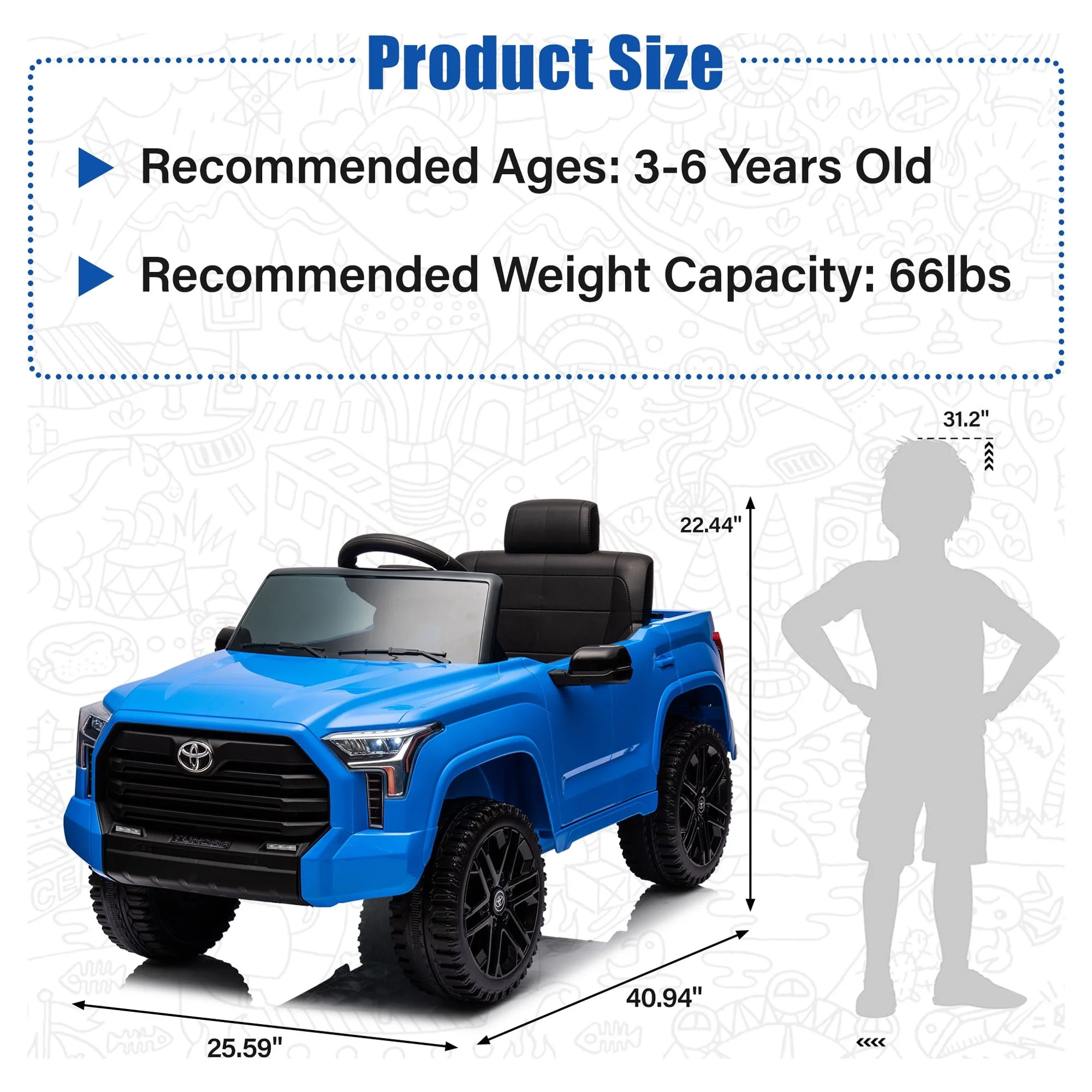 Toyota Tundra 12 V Powered Ride on Cars, Electric Pickup Truck Toys for Kids with Remote Control, 4 Wheels, Battery Powered, LED Light, MP3 Player, Green - Womvr