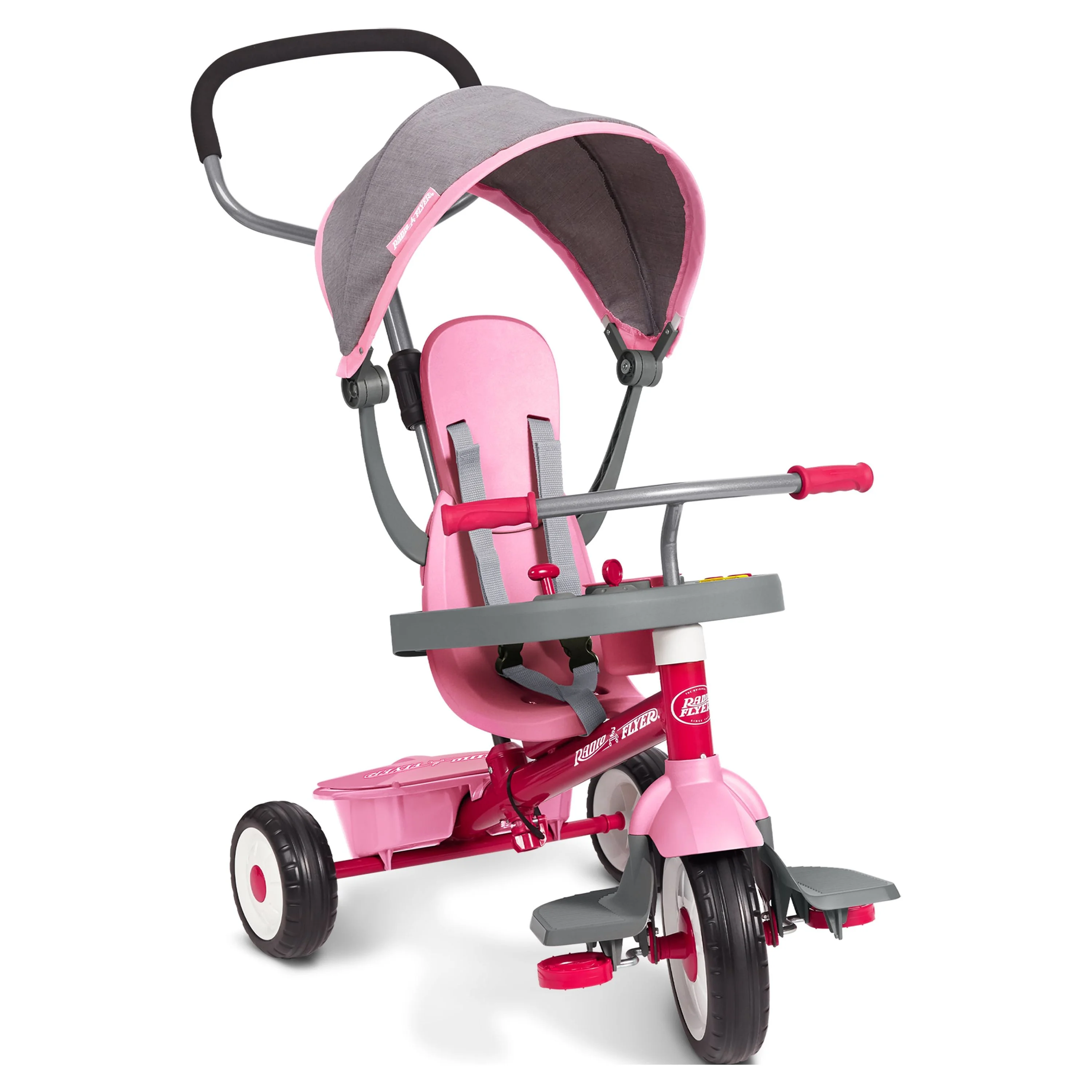 Radio Flyer, 4-in-1 Stroll 'N Trike with Activity Tray, Red & Gray, Convertible Tricycle,  Unisex - Womvr