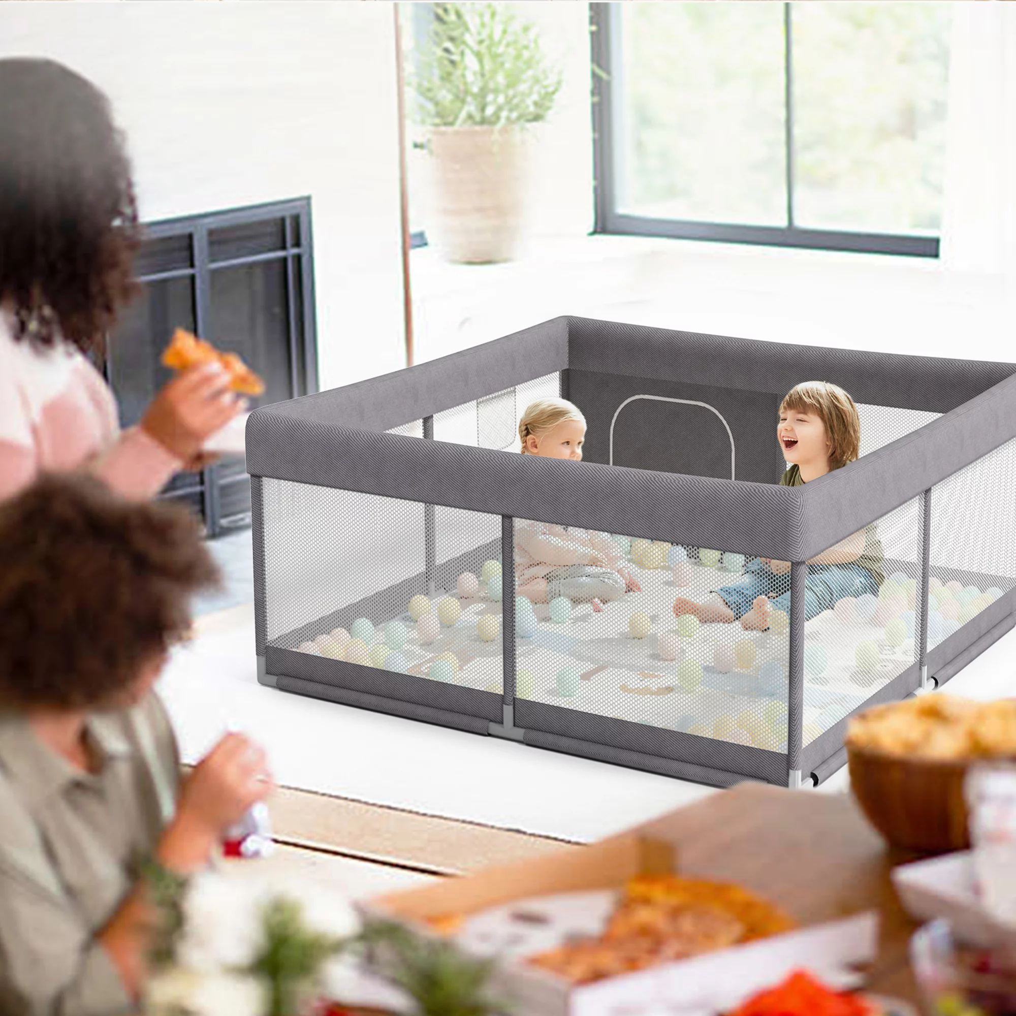 Pkinoicy 47x47inch Play Pen with Mat for Babies and Toddlers, Playpen with Mat, Baby Playpen with Mat, mall Baby Playpen with Mat - Womvr