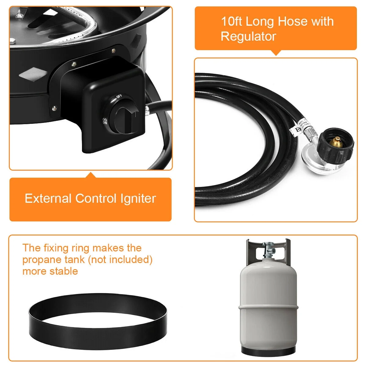 Costway Portable Fire Pit Outdoor 58,000 BTU Propane Patio Lava Rocks Camping Events - Womvr