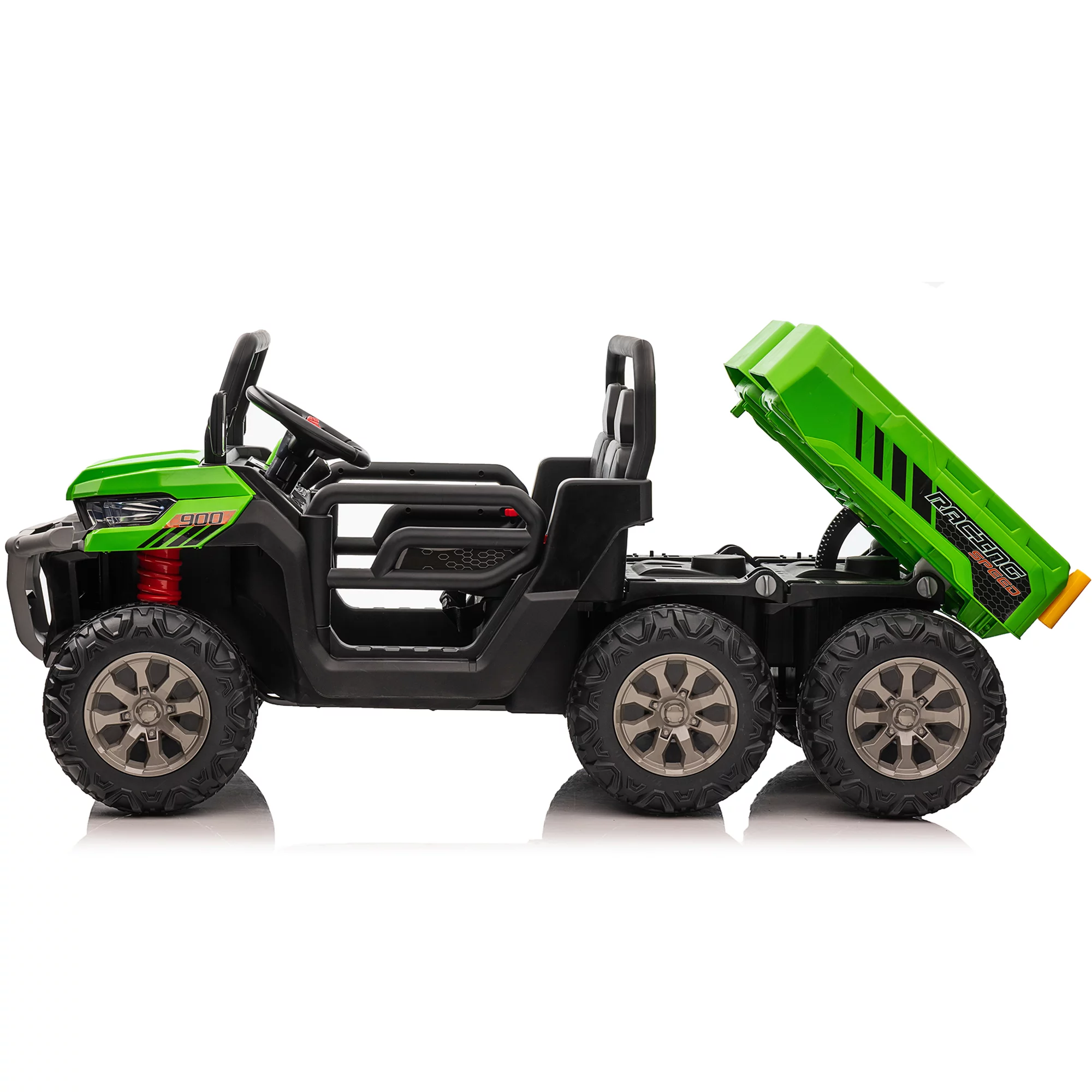 Joyracer 24V Ride on Toys, 2 Seater 6-Wheel UTV Car, 4WD Ride on Dump Truck for Big Kids with Trailer Remote Control, Black - Womvr