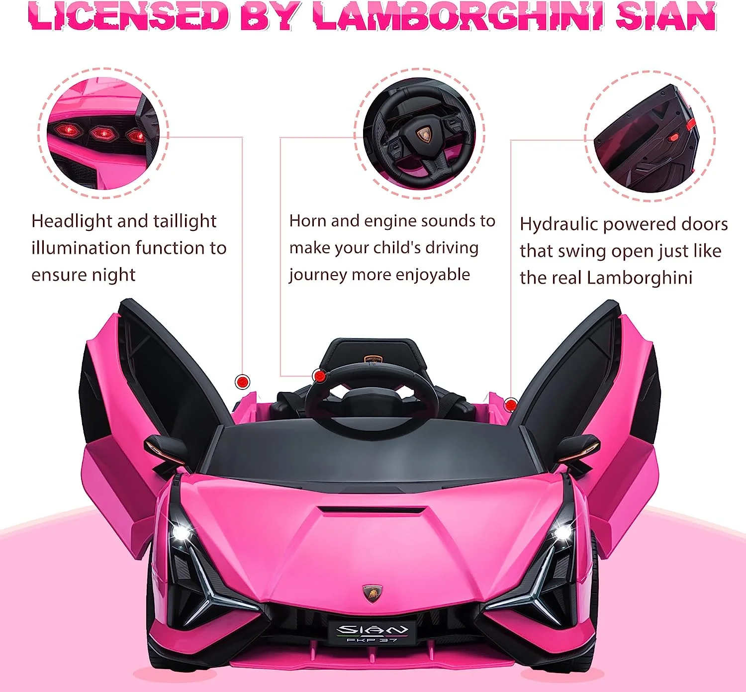 TOBBI 24V Lamborghini STO Licensed Kids Ride on Drift Car Gray Electric Car W/Remote Control LED Lights, up to 10 mph - Womvr