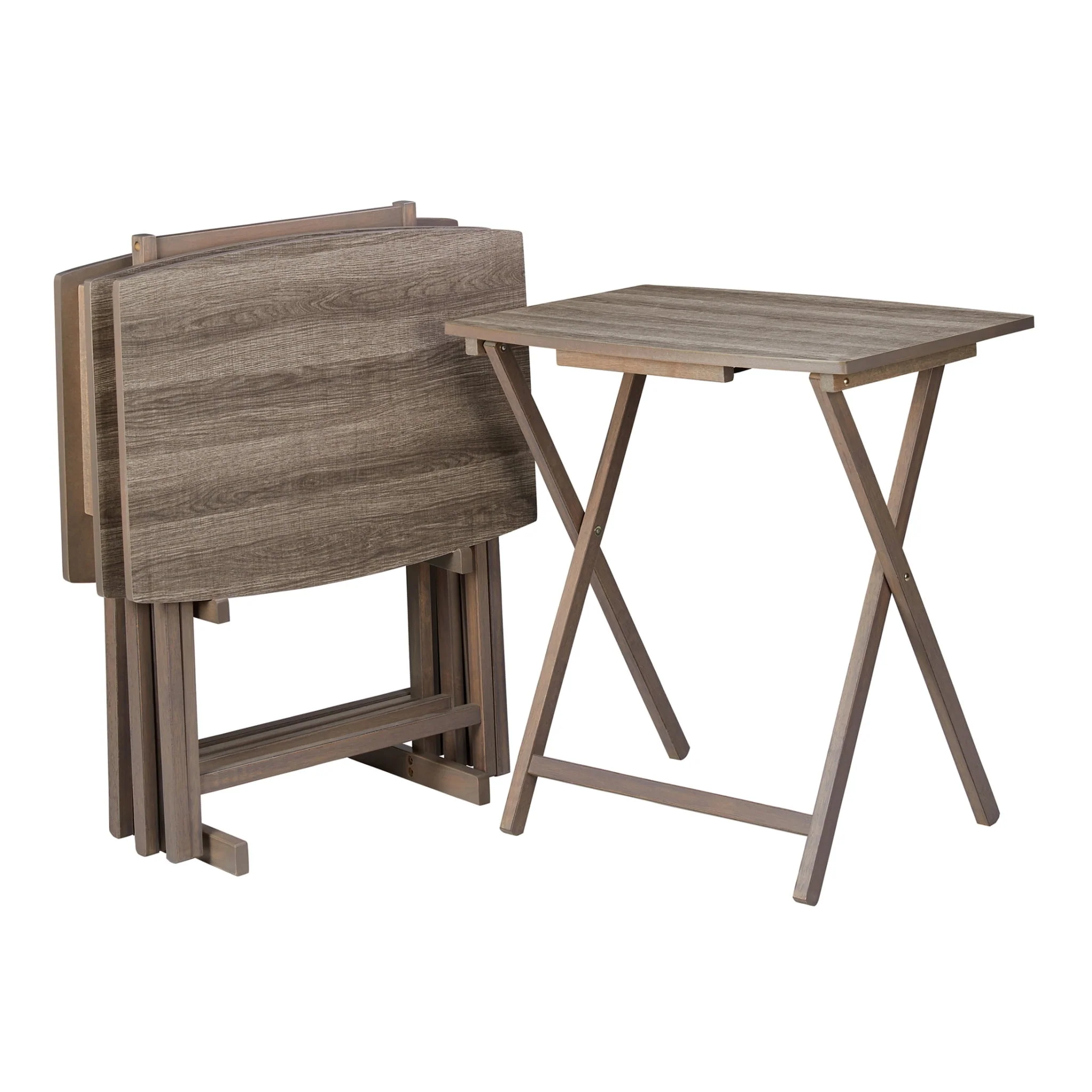 Mainstays 5 Pieces Indoor XL Oversized Tray Table Set, Rustic Grey ( 4 Tables + 1 Rack ) - Womvr