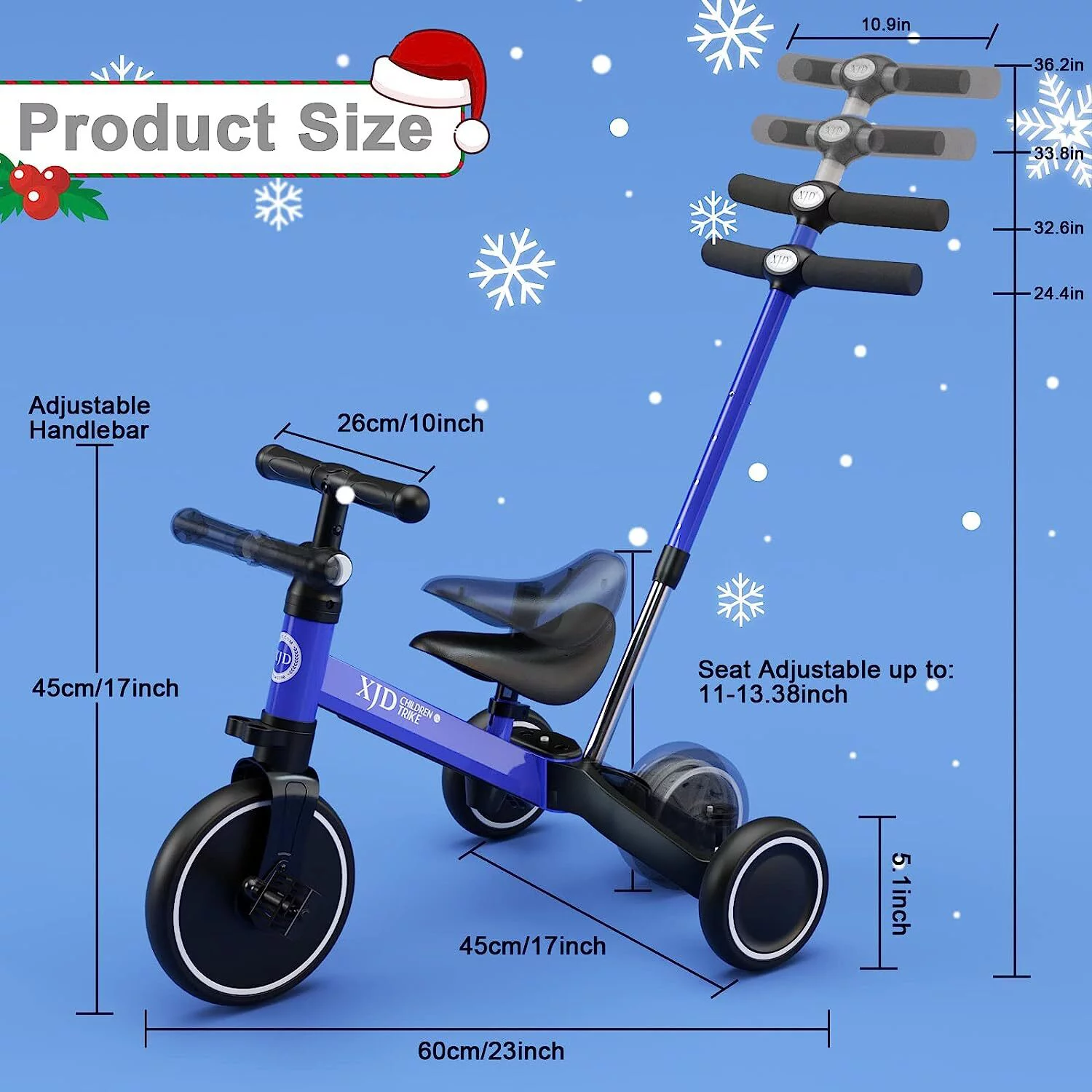 XJD 7 in 1 Toddler Tricycle with Push Handle,Toddler Bike for 1-3 Years Old Boy Girl, Toddler Push Tricycle, Baby Bike Balance Bike with Adjustable Seat Height and Removable Pedal - Womvr