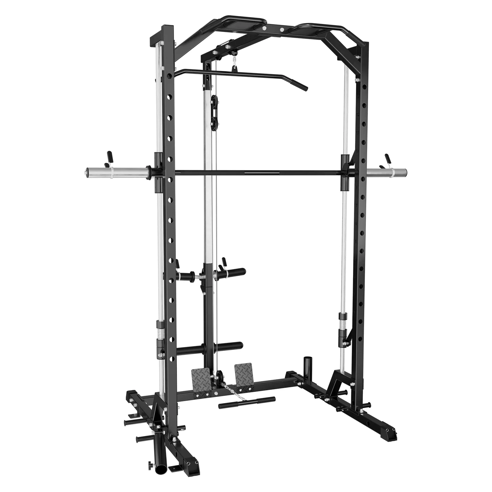 Mikolo Smith Machine Home Gym, Multi-Functional Squat Rack with Lat Pull Down System, Workout station with Weight Bar, Bend Peg and Other Functional Attachments - Womvr
