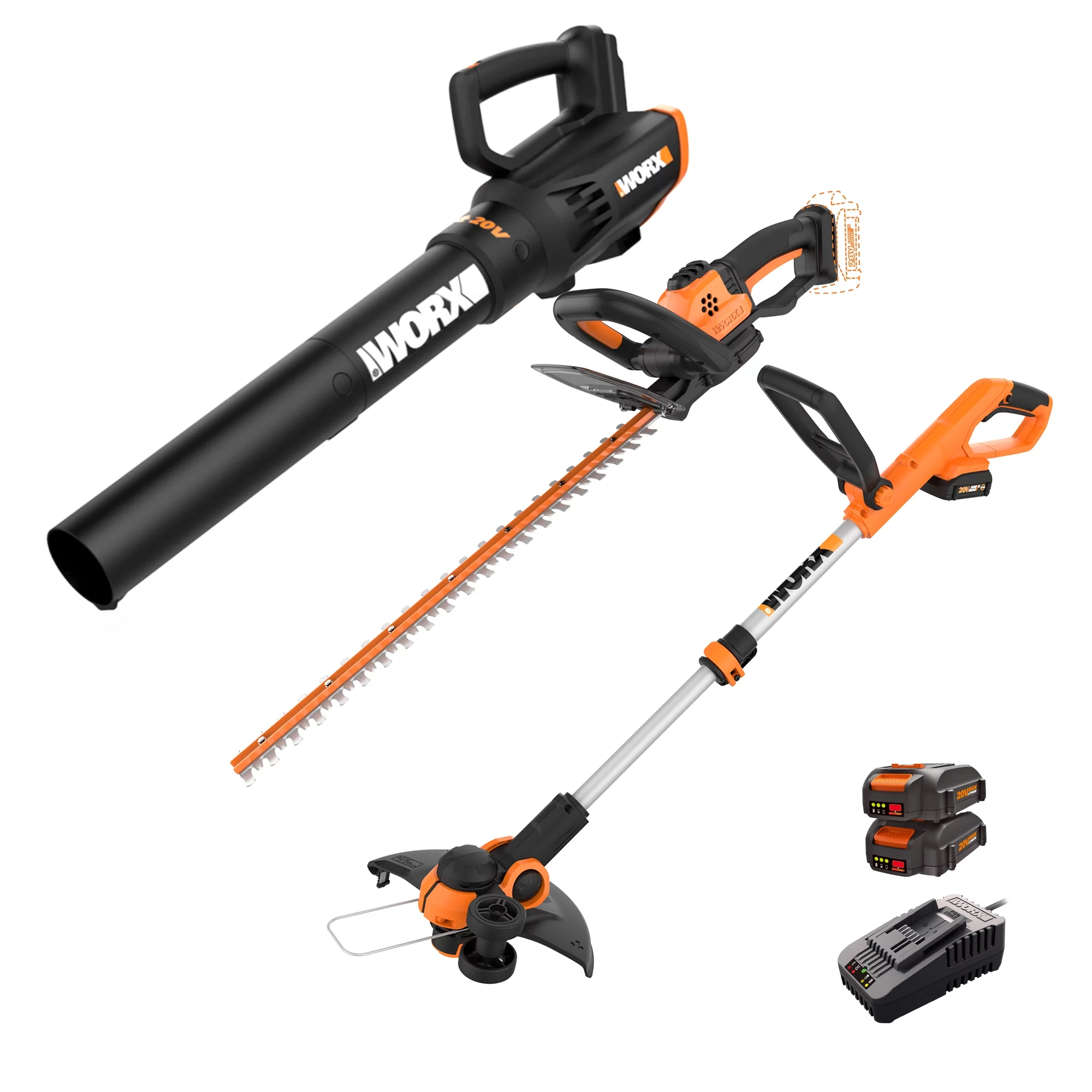 Worx Cordless 20V Leaf Blower, Hedge Trimmer, & Weed Trimmer Combo Kit - Womvr